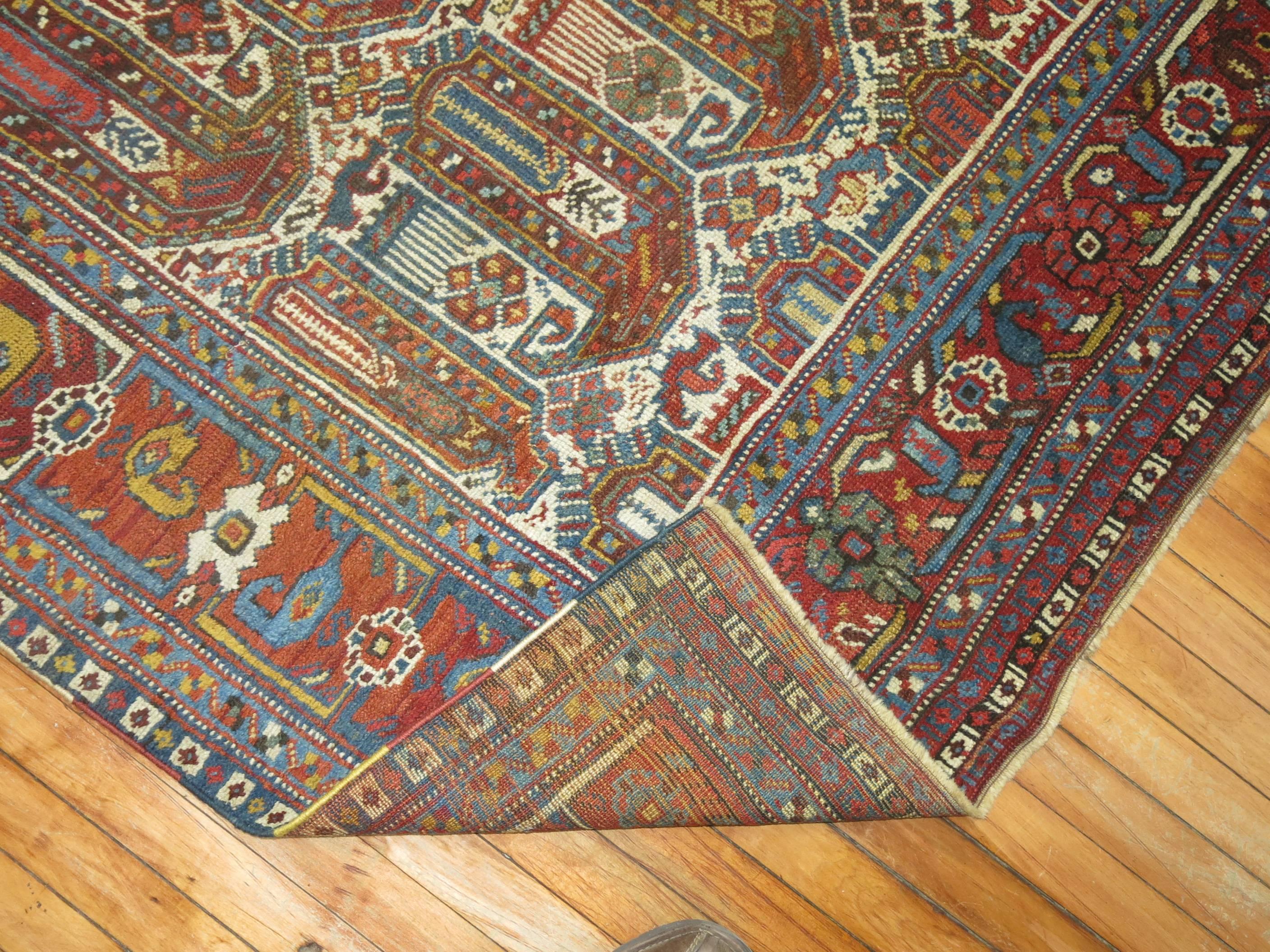 Tribal Antique Shiraz Khamseh Rug For Sale 2