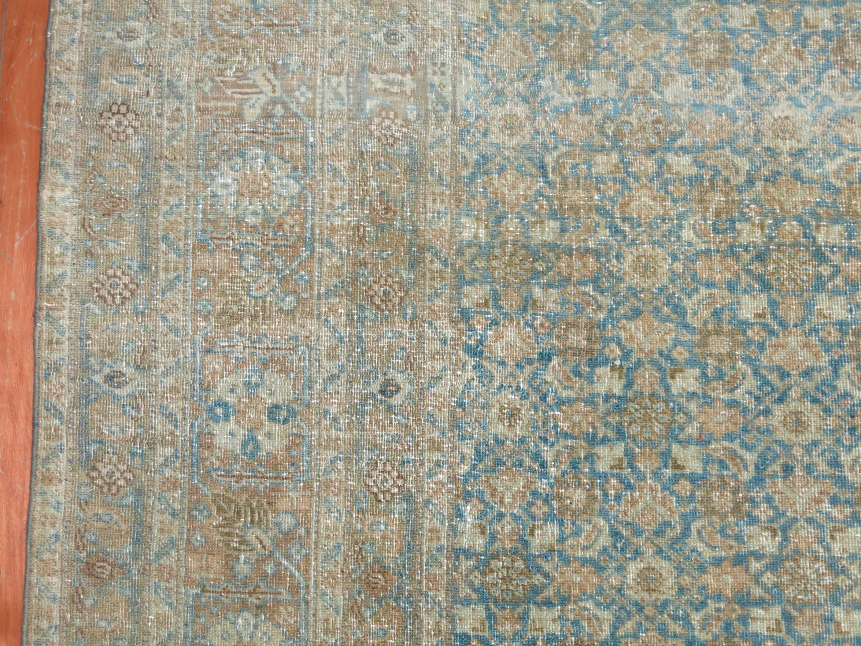 Powder Blue Persian Tabriz Rug In Good Condition In New York, NY
