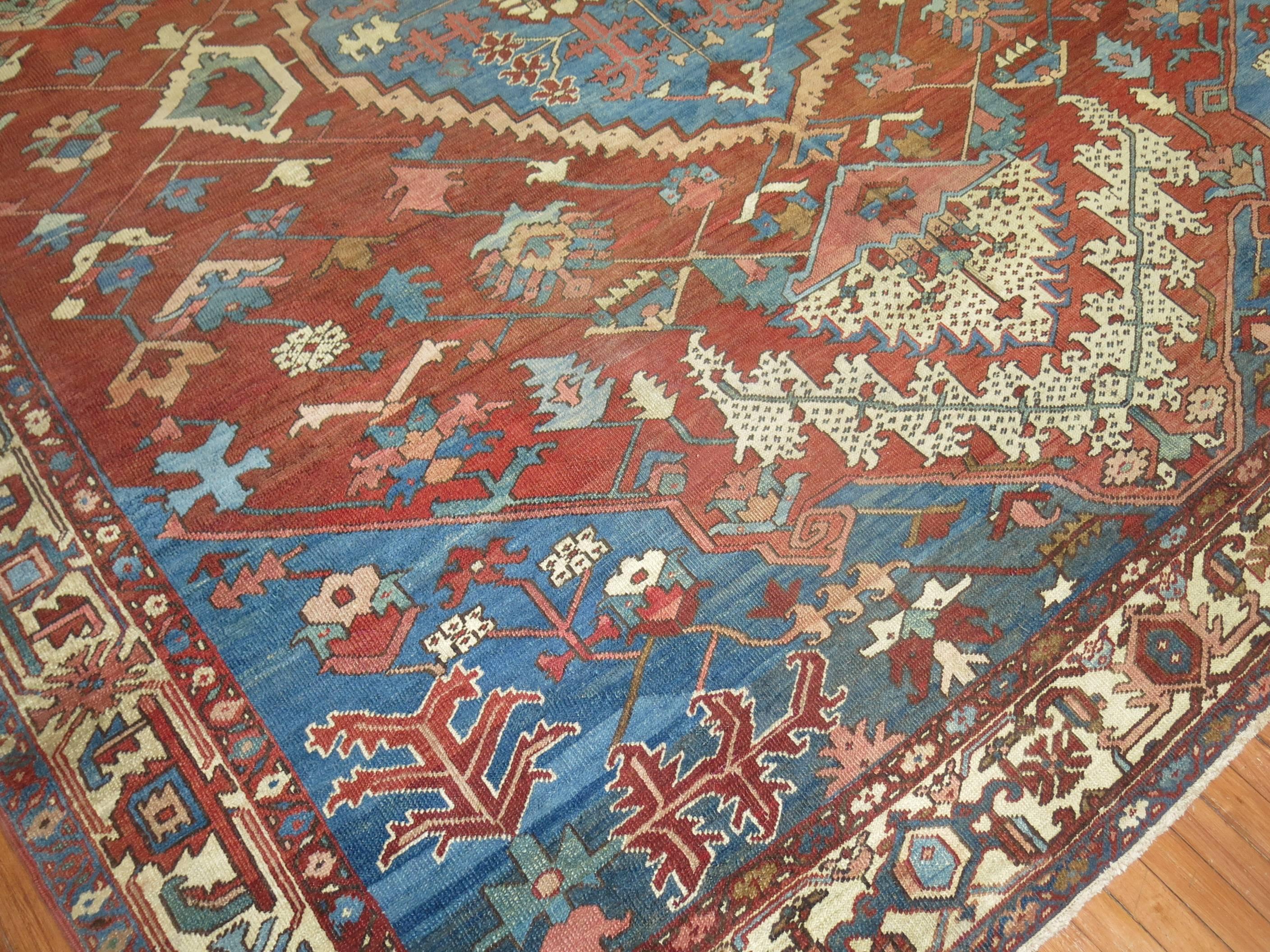 Tribal Antique Persian Serapi Bakshaish Rug For Sale