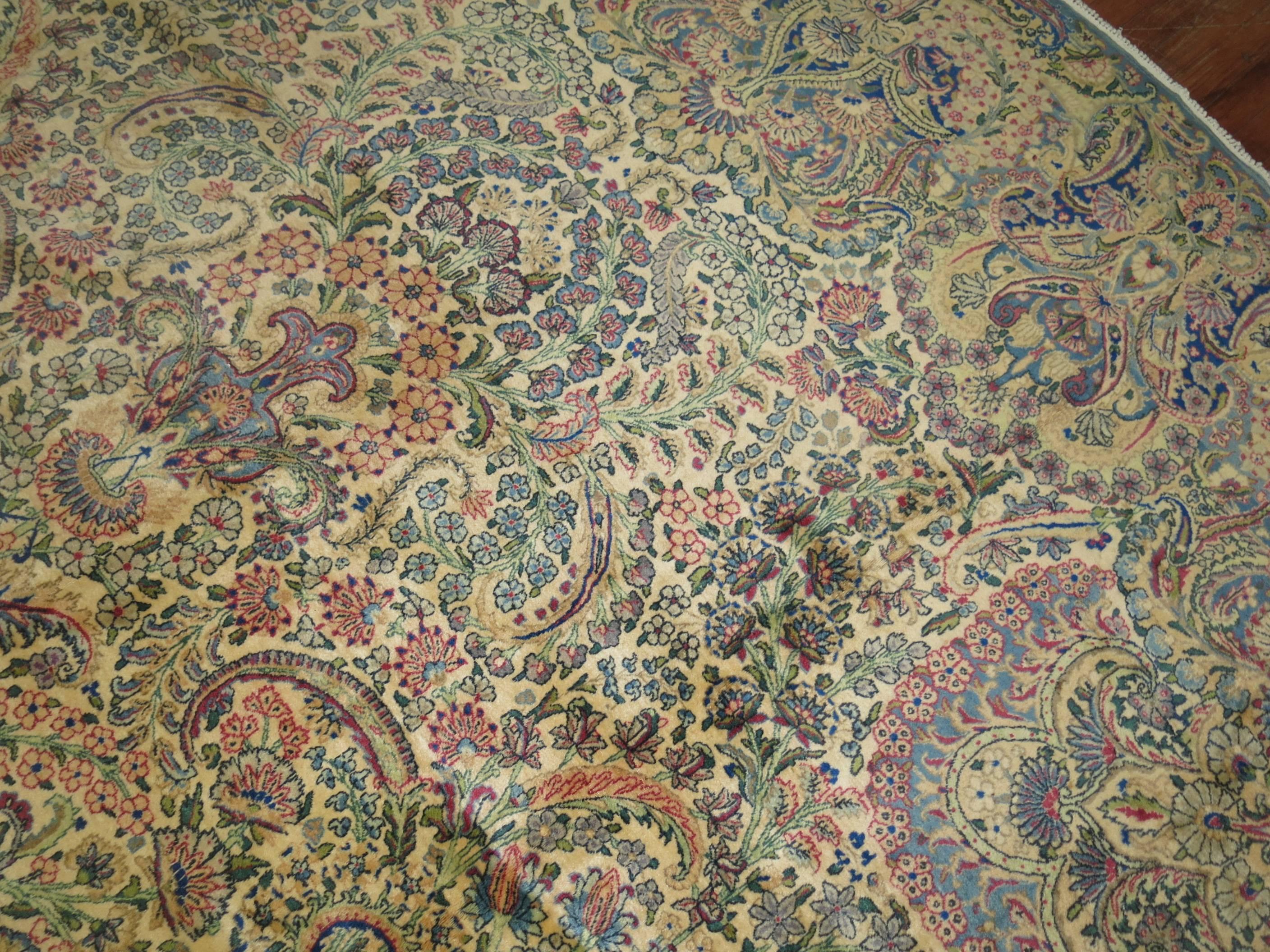 Romantic Superfine Oversize Silver Blue Pink Raspberry Palace Size Persian Kerman Rug For Sale