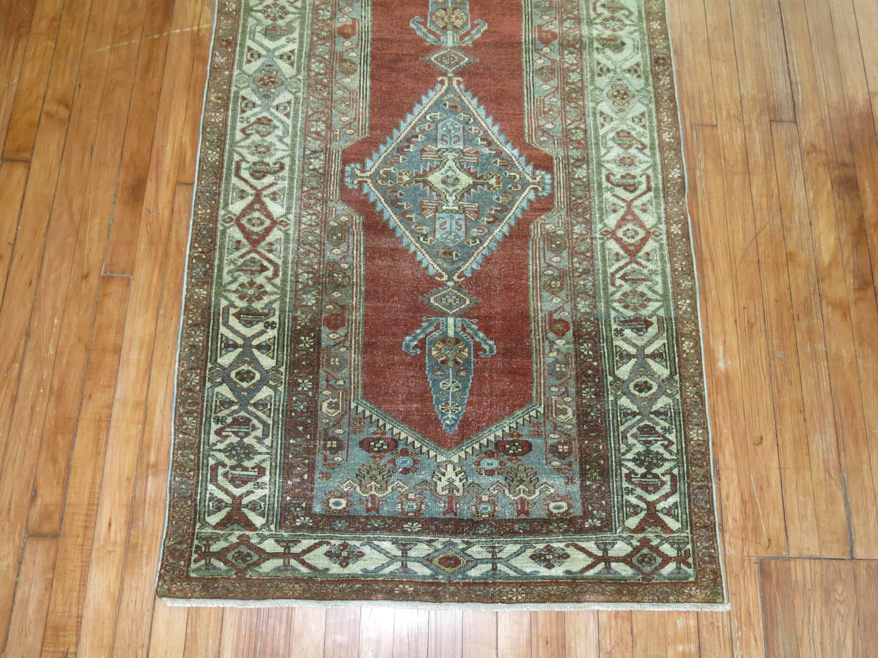 Hand-Knotted Brown Rust Hand-Made Antique Persian Malayer Oriental Throw Rug