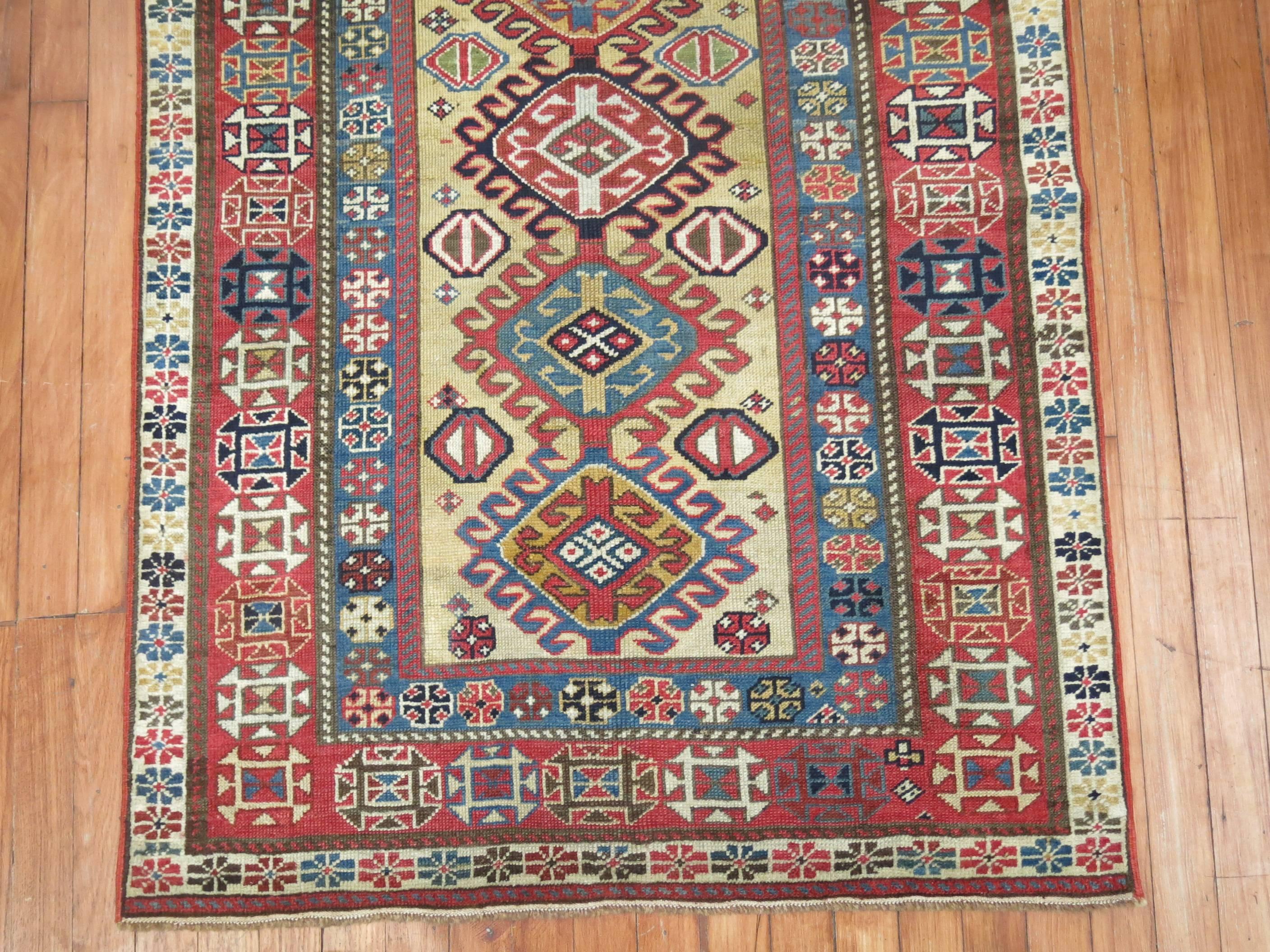 Wool Antique Caucasian Runner For Sale