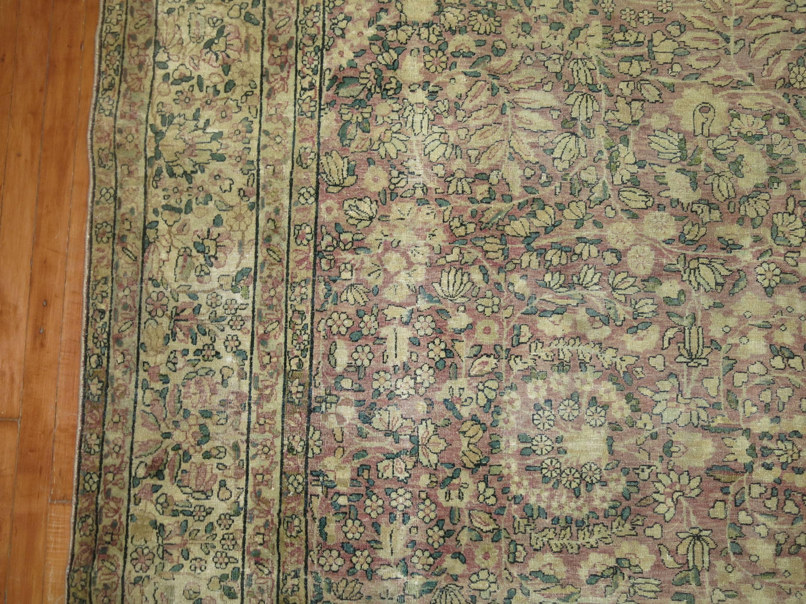 Agra Zabihi Collection Lavender Color Room Size Antique Kerman Rug For Sale