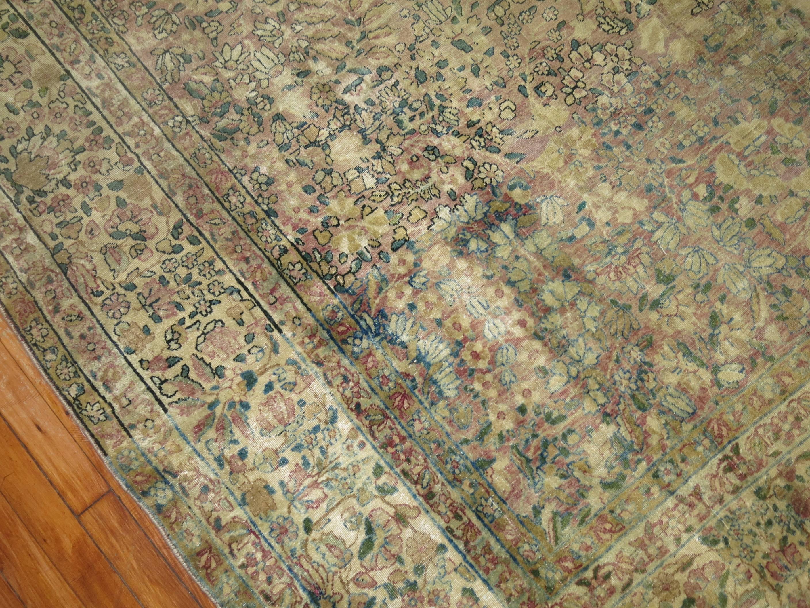 Persian Zabihi Collection Lavender Color Room Size Antique Kerman Rug For Sale