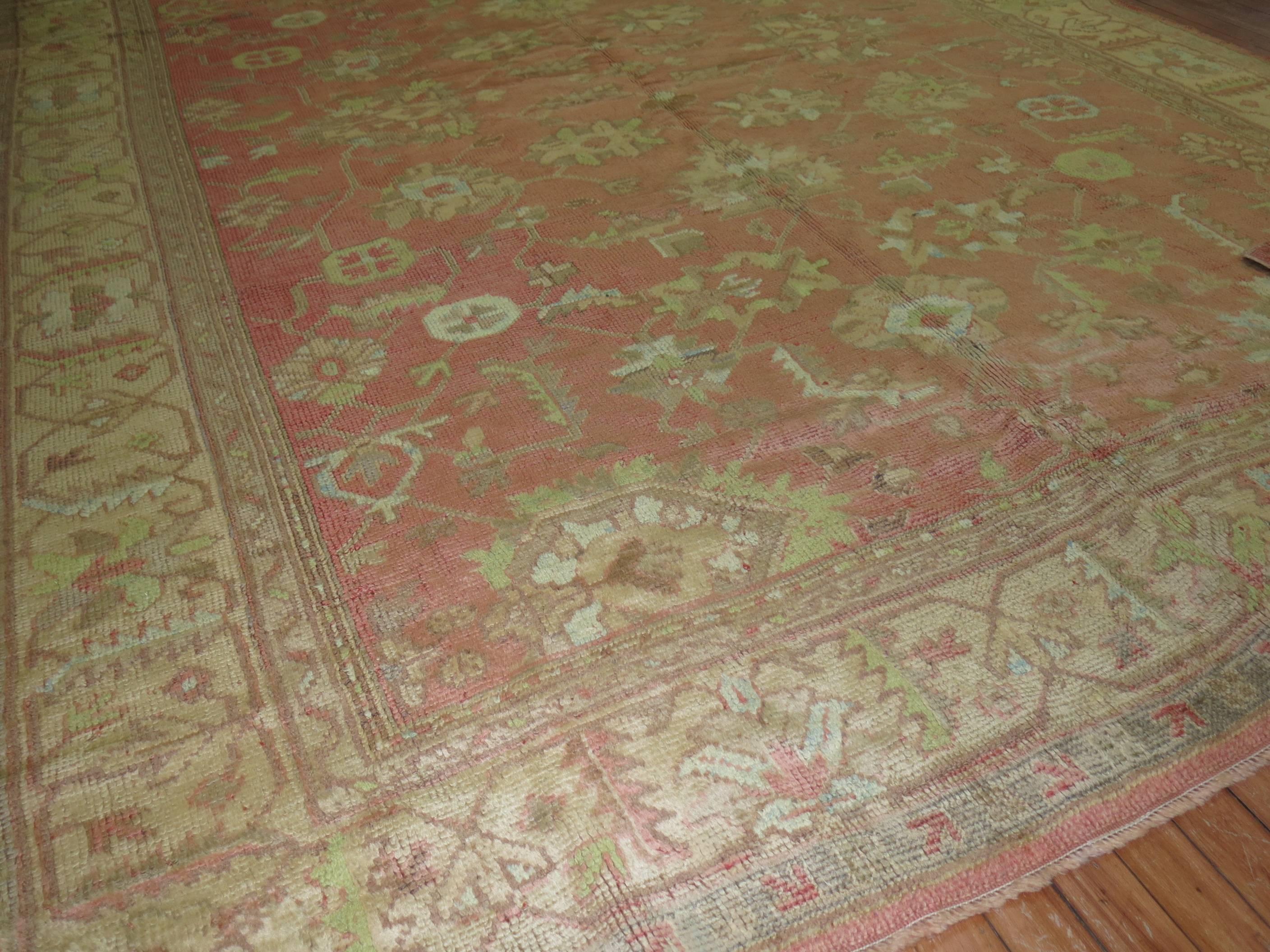 Peach Color Antique Turkish Oushak Angora Wool Rug In Good Condition In New York, NY