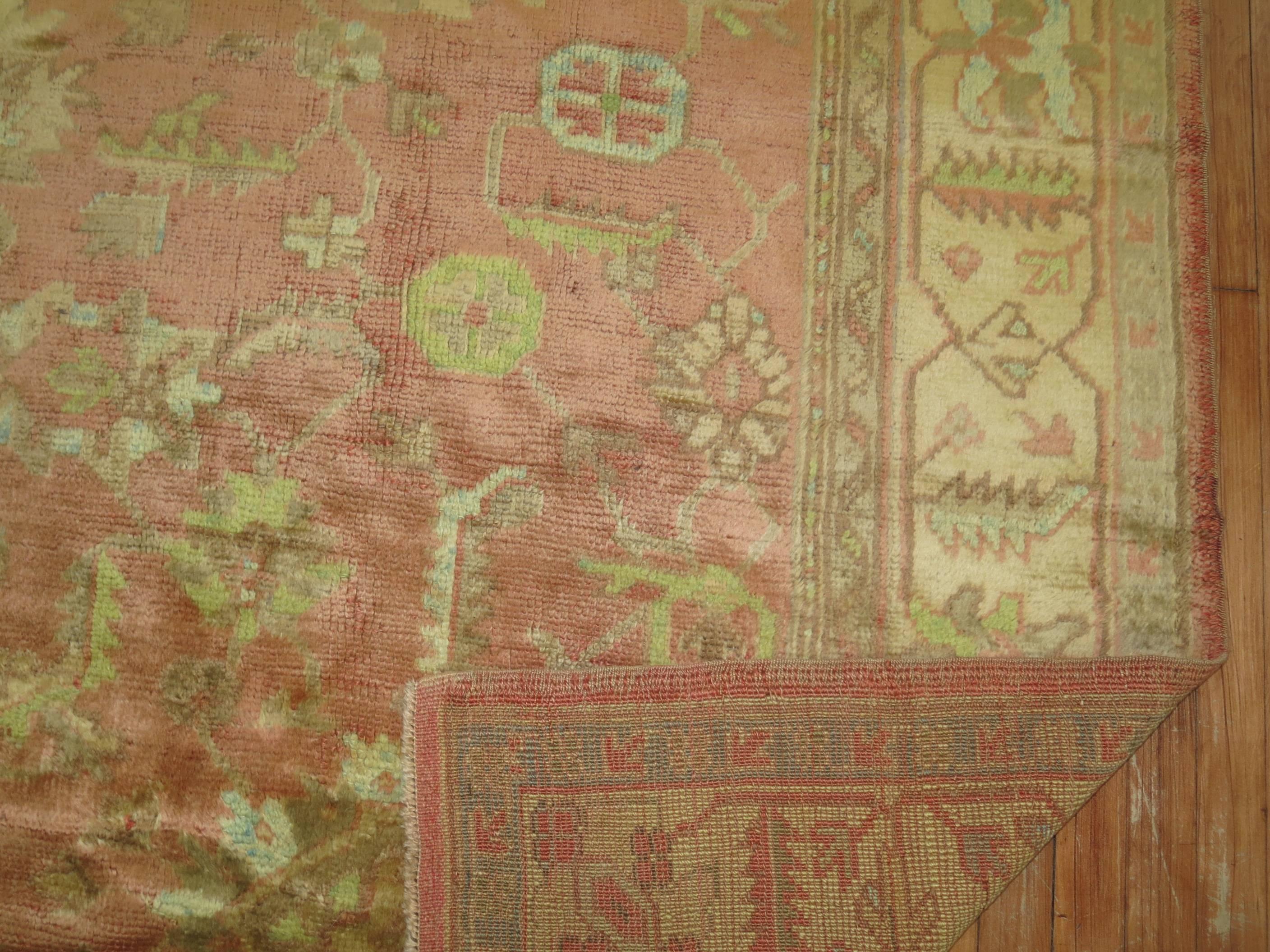 Peach Color Antique Turkish Oushak Angora Wool Rug 2