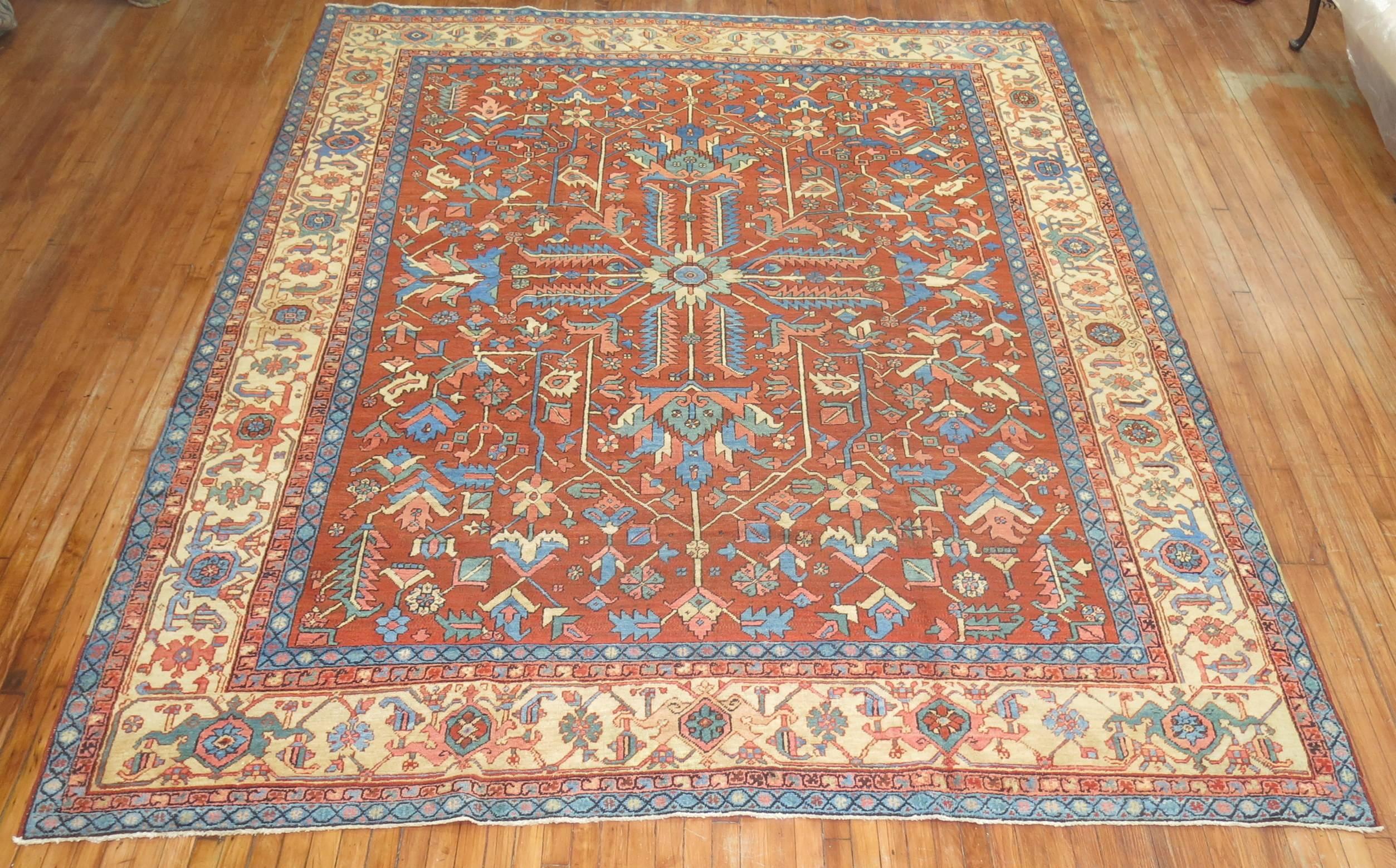 Tribal Brick Field Early 20th Century Oriental Persian Heriz Rug