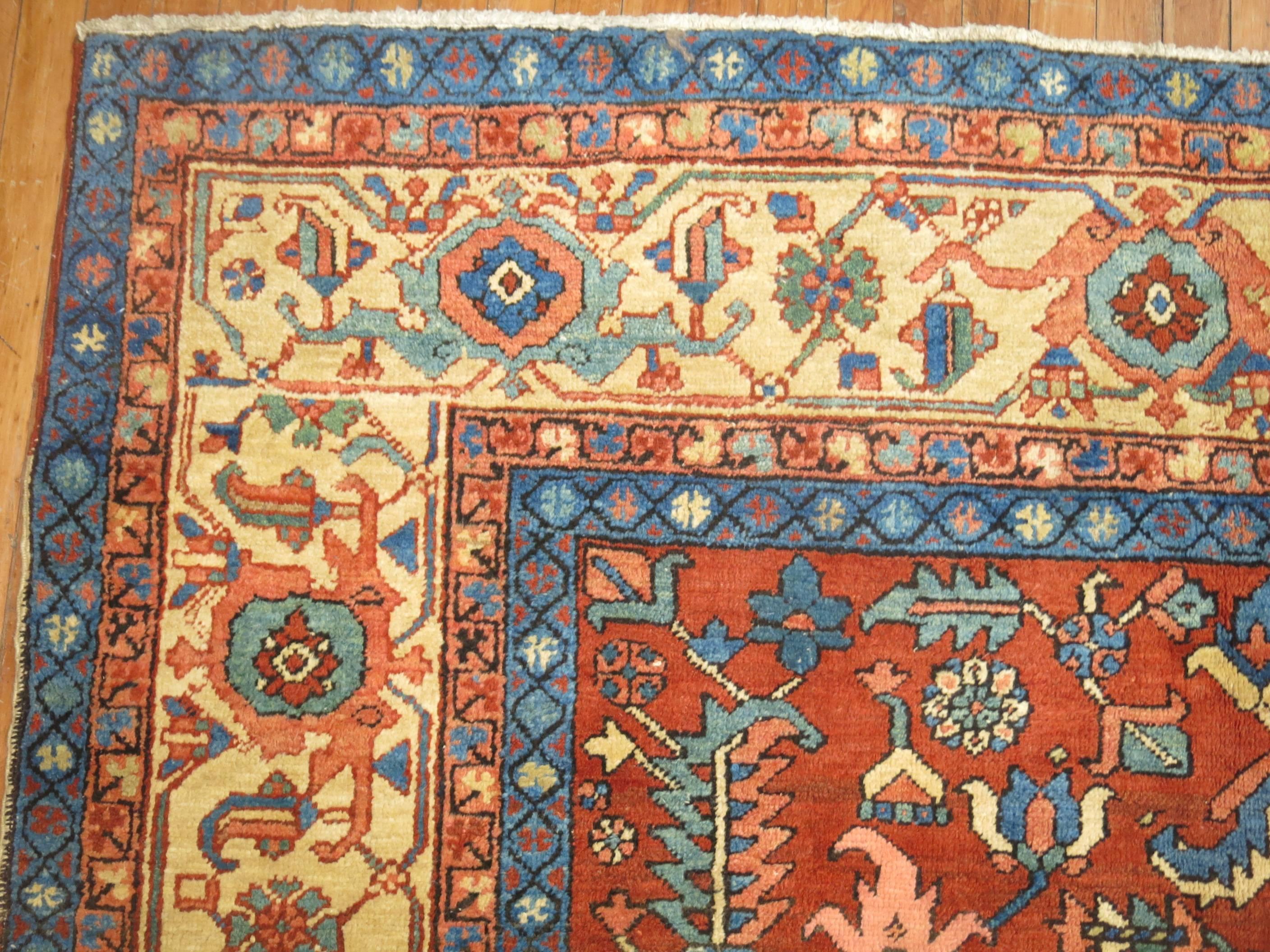 Brick Field Early 20th Century Oriental Persian Heriz Rug In Excellent Condition In New York, NY