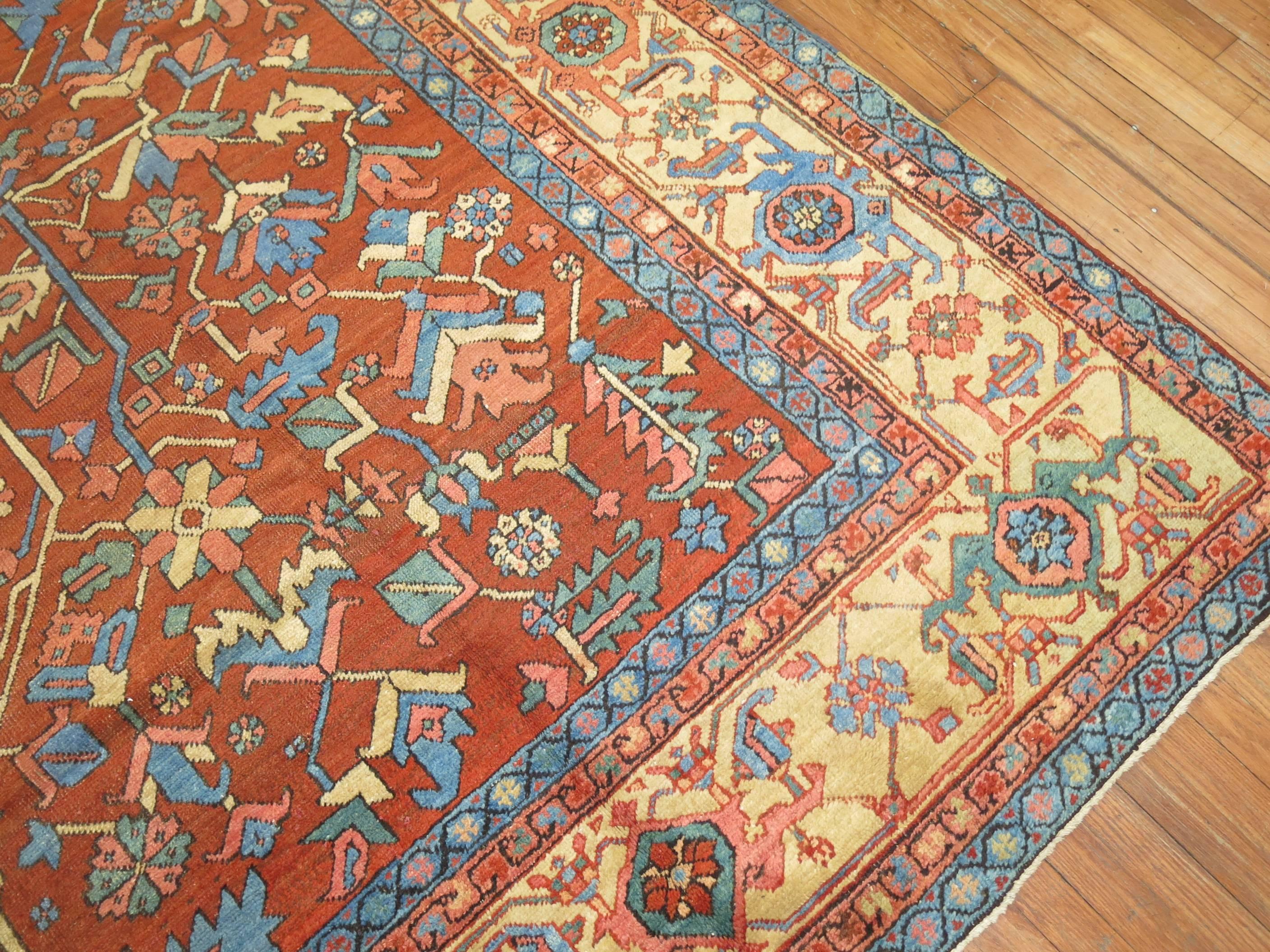 Brick Field Early 20th Century Oriental Persian Heriz Rug 4