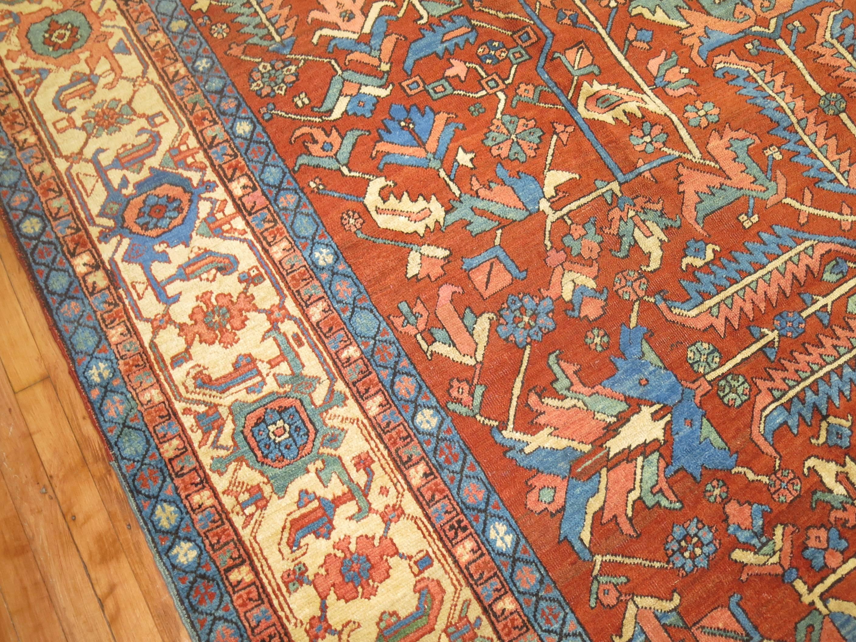 Brick Field Early 20th Century Oriental Persian Heriz Rug 3