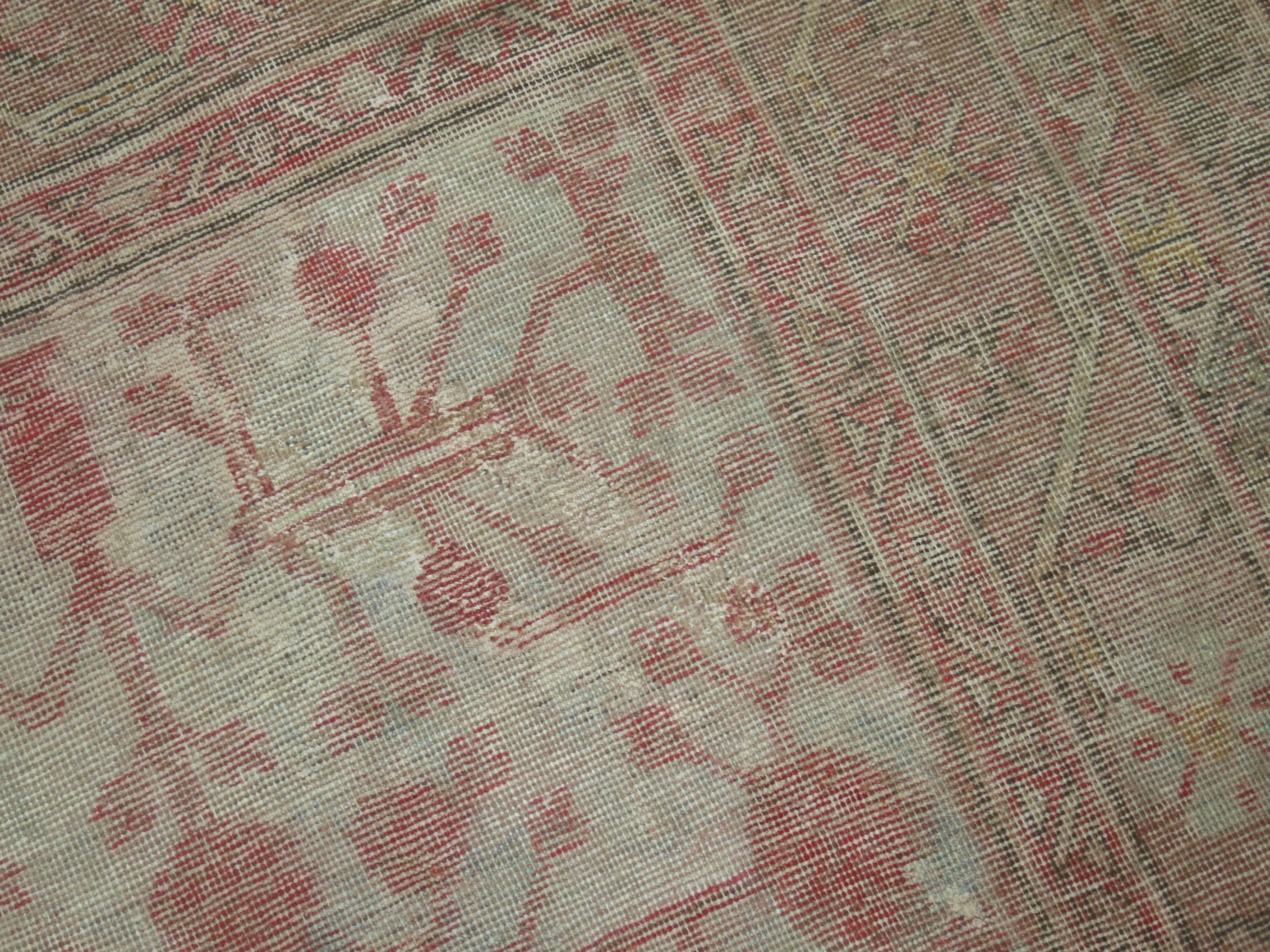 Hand-Knotted Pomegranate Khotan Shabby Chic Late 19th Century Large Gallery Size Rug For Sale