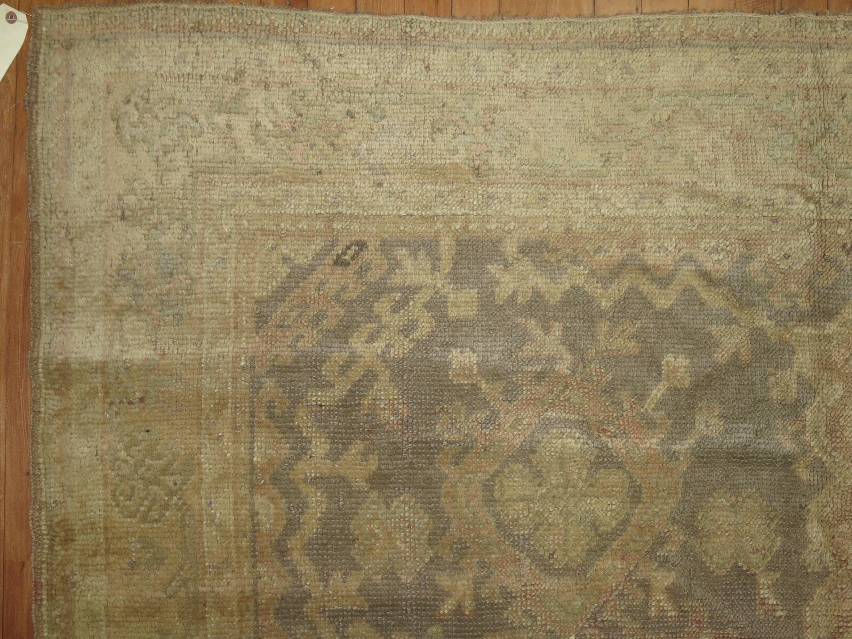 Blush Pink Antique Turkish Oushak Sampler Rug In Good Condition In New York, NY