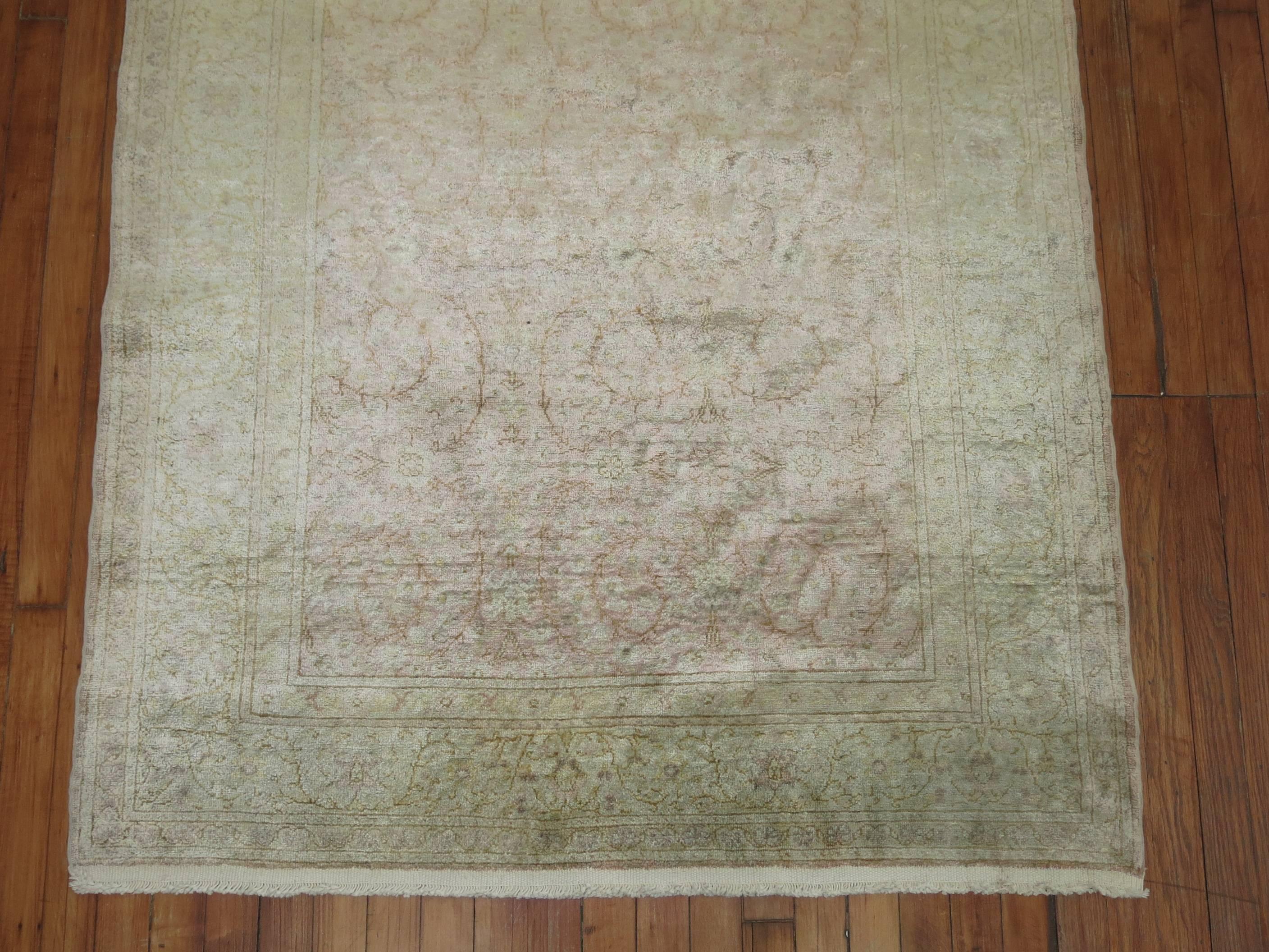 Zabihi Collection Pink Silk Turkish Rug In Good Condition For Sale In New York, NY