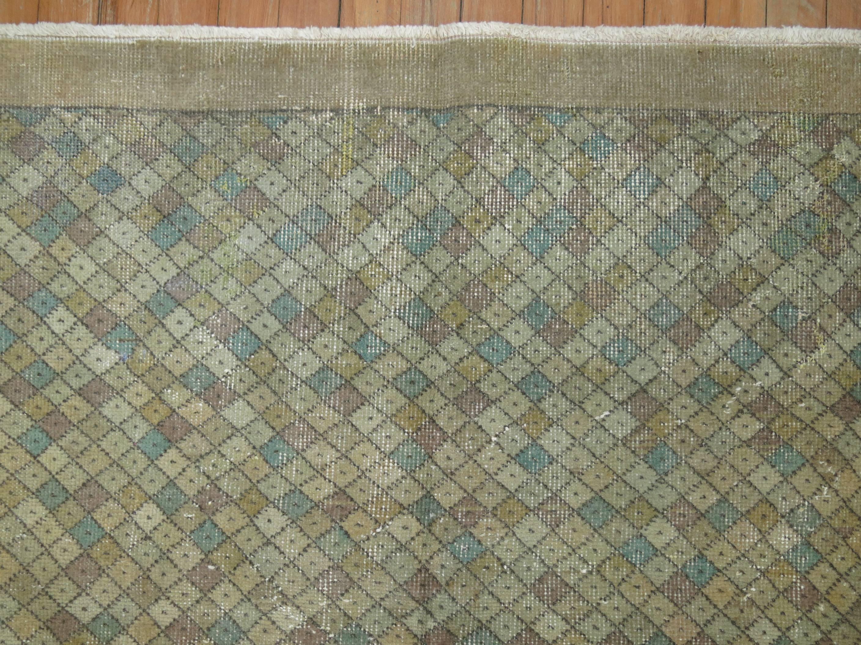 Mid-Century Modern Square Hand Knotted Vintage Turkish Deco Mid-20th Century Carpet