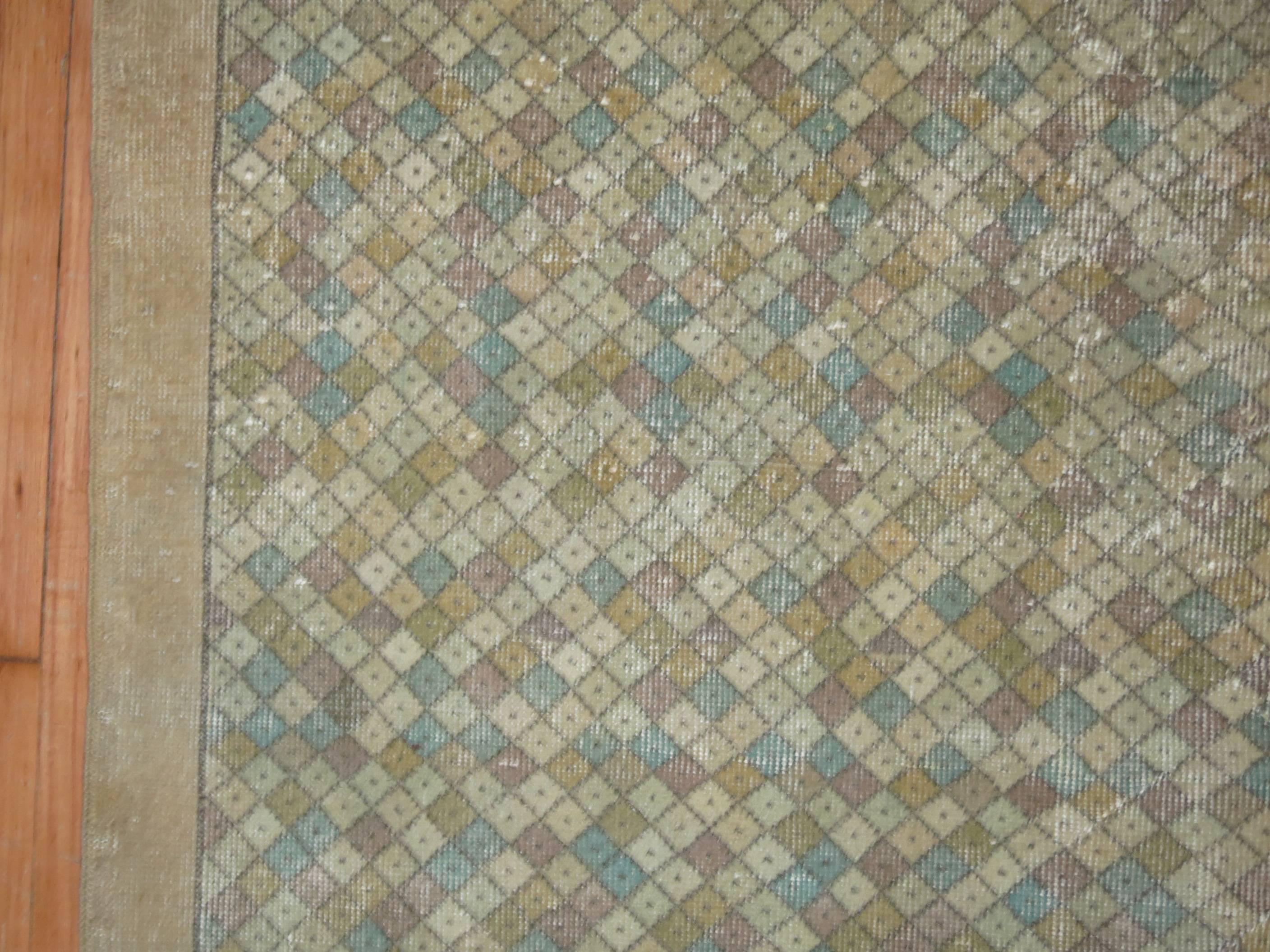 Square Hand Knotted Vintage Turkish Deco Mid-20th Century Carpet 1