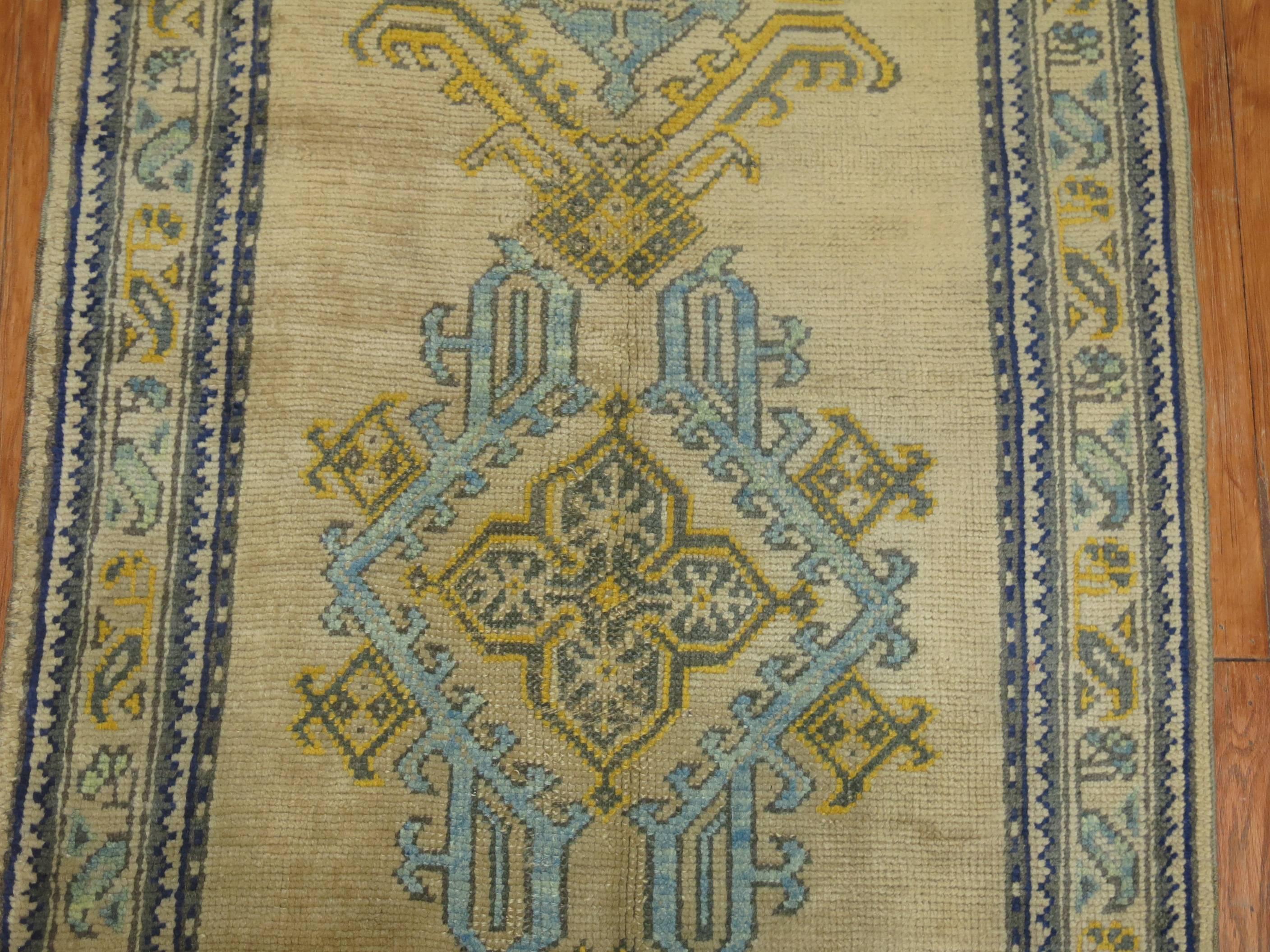 Archaistic Antique Turkish Oushak Runner For Sale