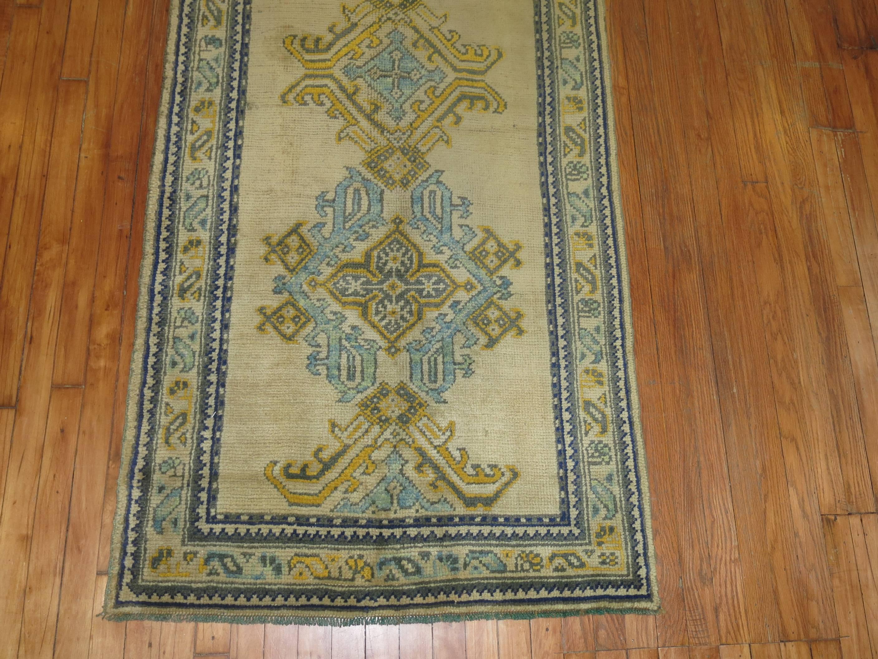 Antique Turkish Oushak Runner In Excellent Condition For Sale In New York, NY