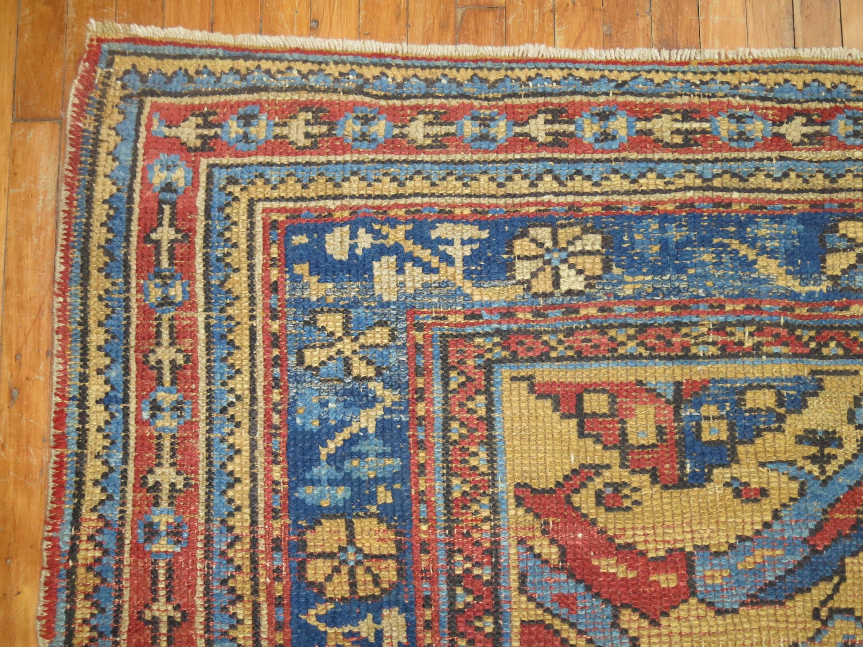 Hand-Woven Antique Turkish Smyra Oushak Square Rug For Sale