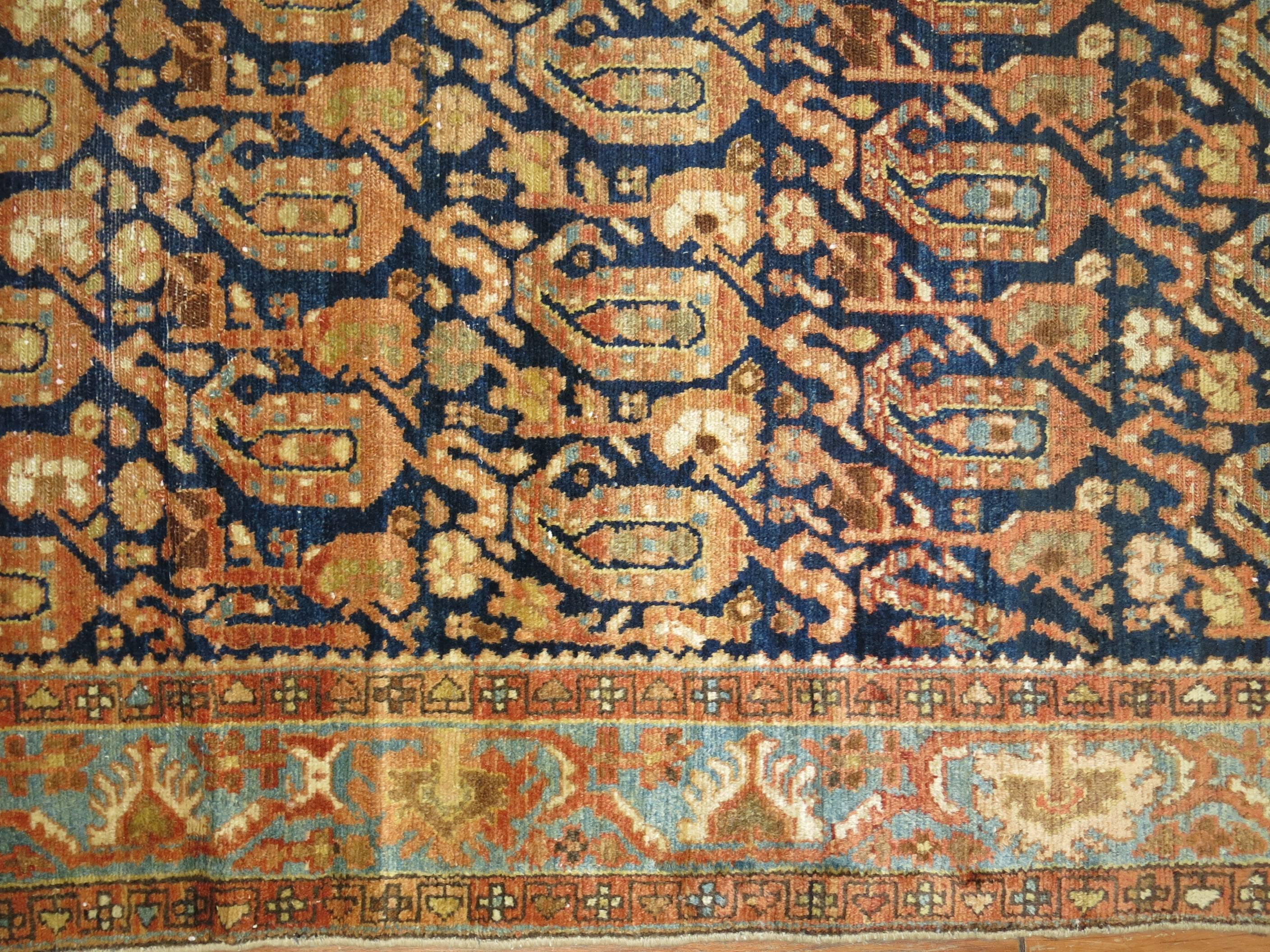 Blue Terracotta Oriental Gallery Size Persian Malayer Paisley Rug In Good Condition For Sale In New York, NY