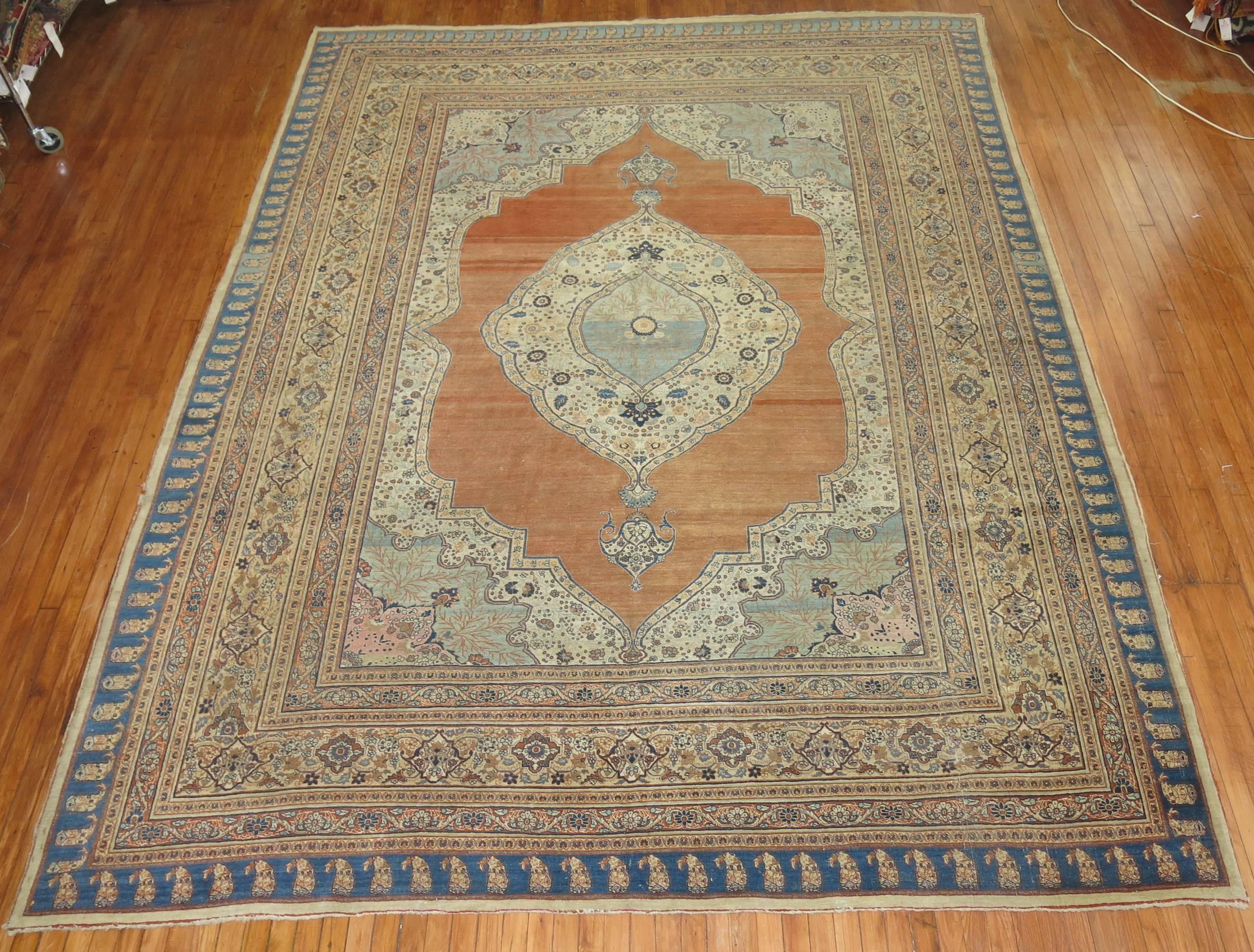 Wool 19th Century Persian Hadji Jali Li Tabriz Rug For Sale