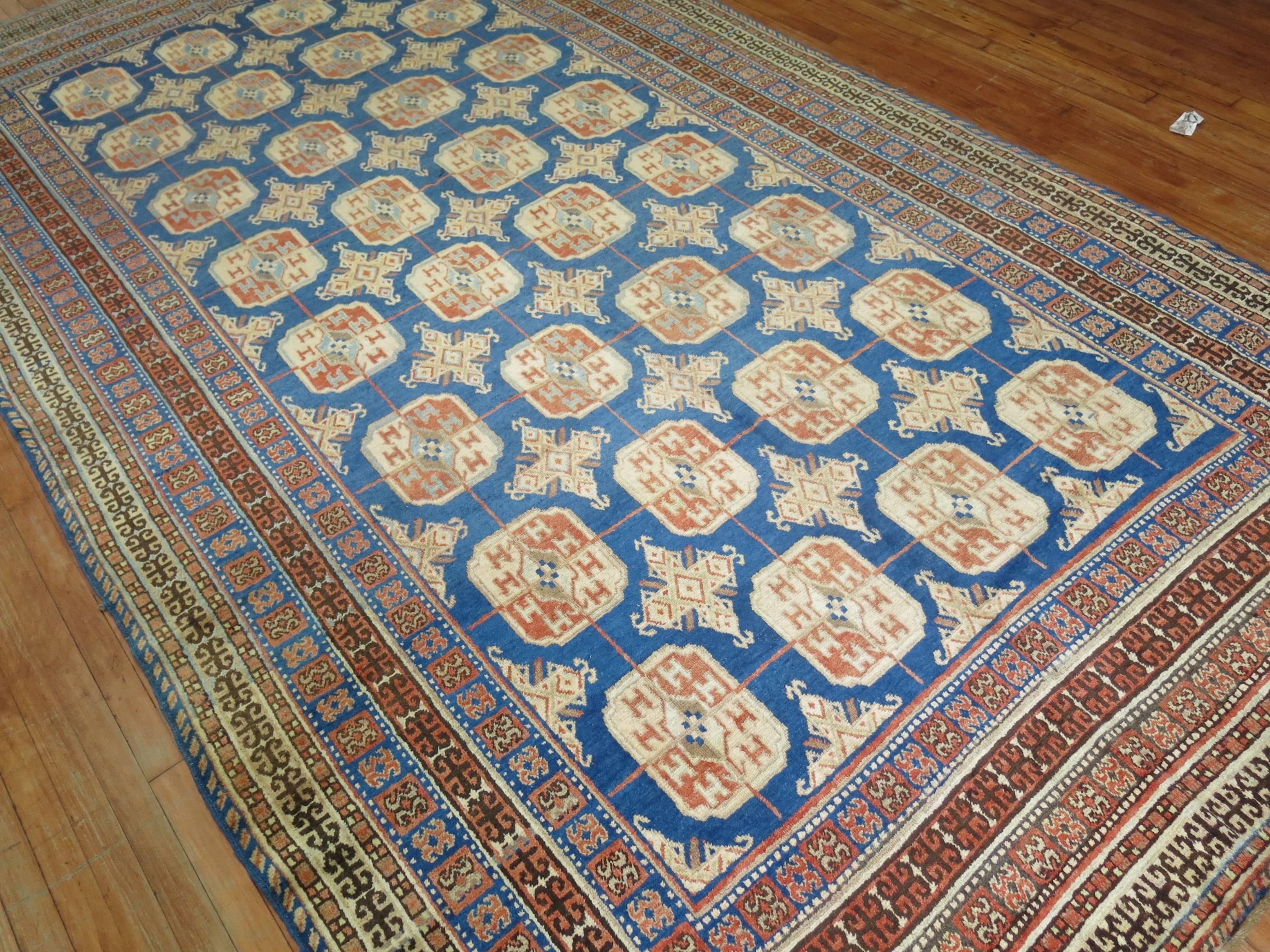 Hand-Woven Blue Antique Khotan Gallery Rug