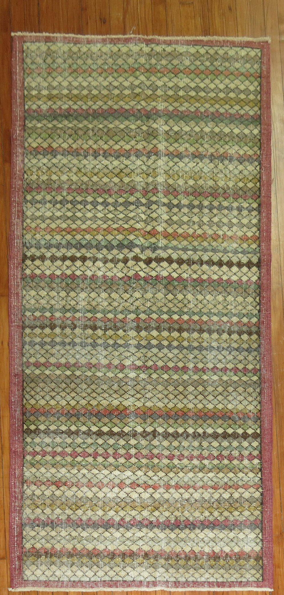 Hand-Knotted Vintage Turkish Shabby Chic Small Runner For Sale
