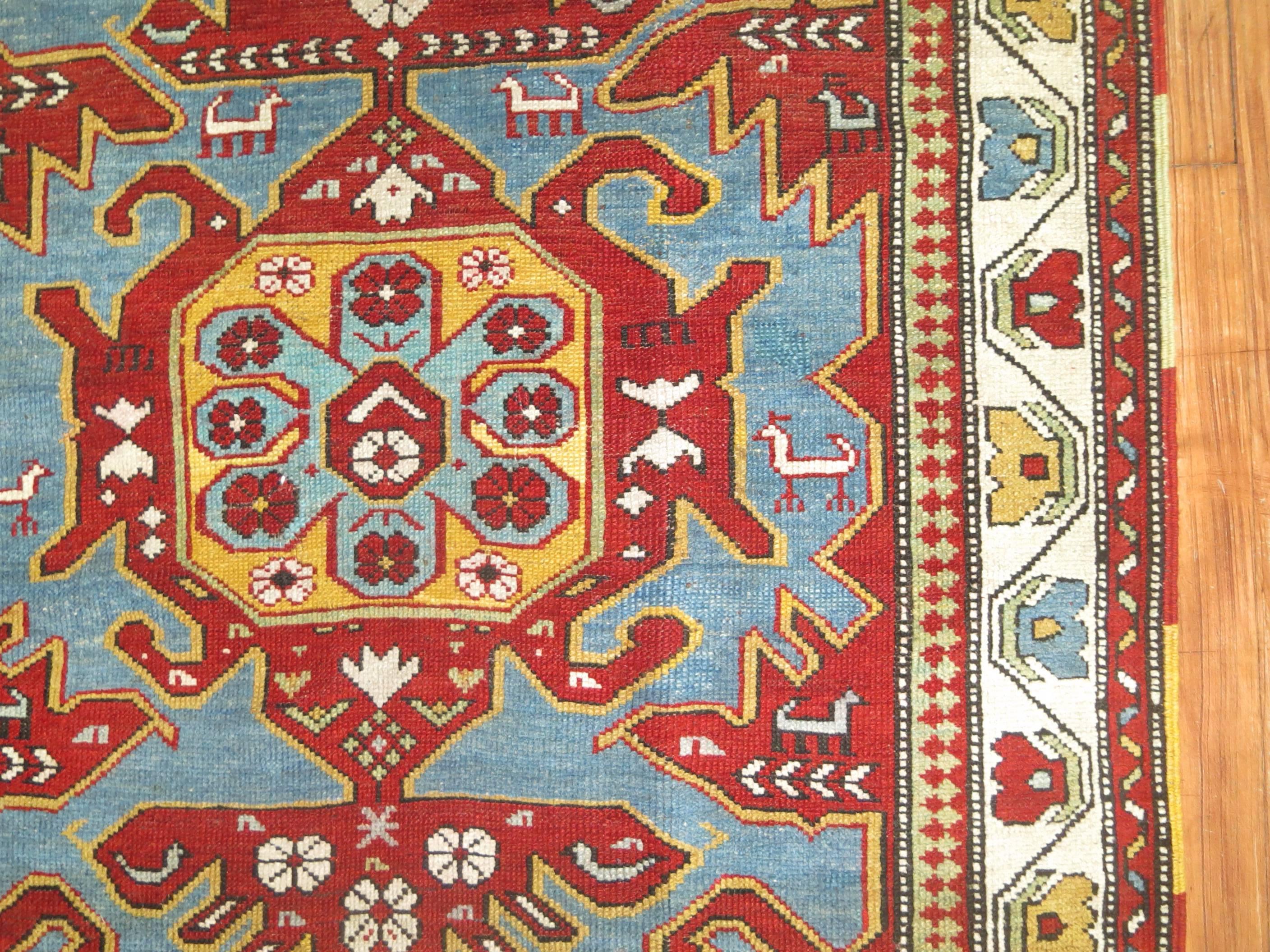 Wool Sky Blue Antique Caucasian Rug