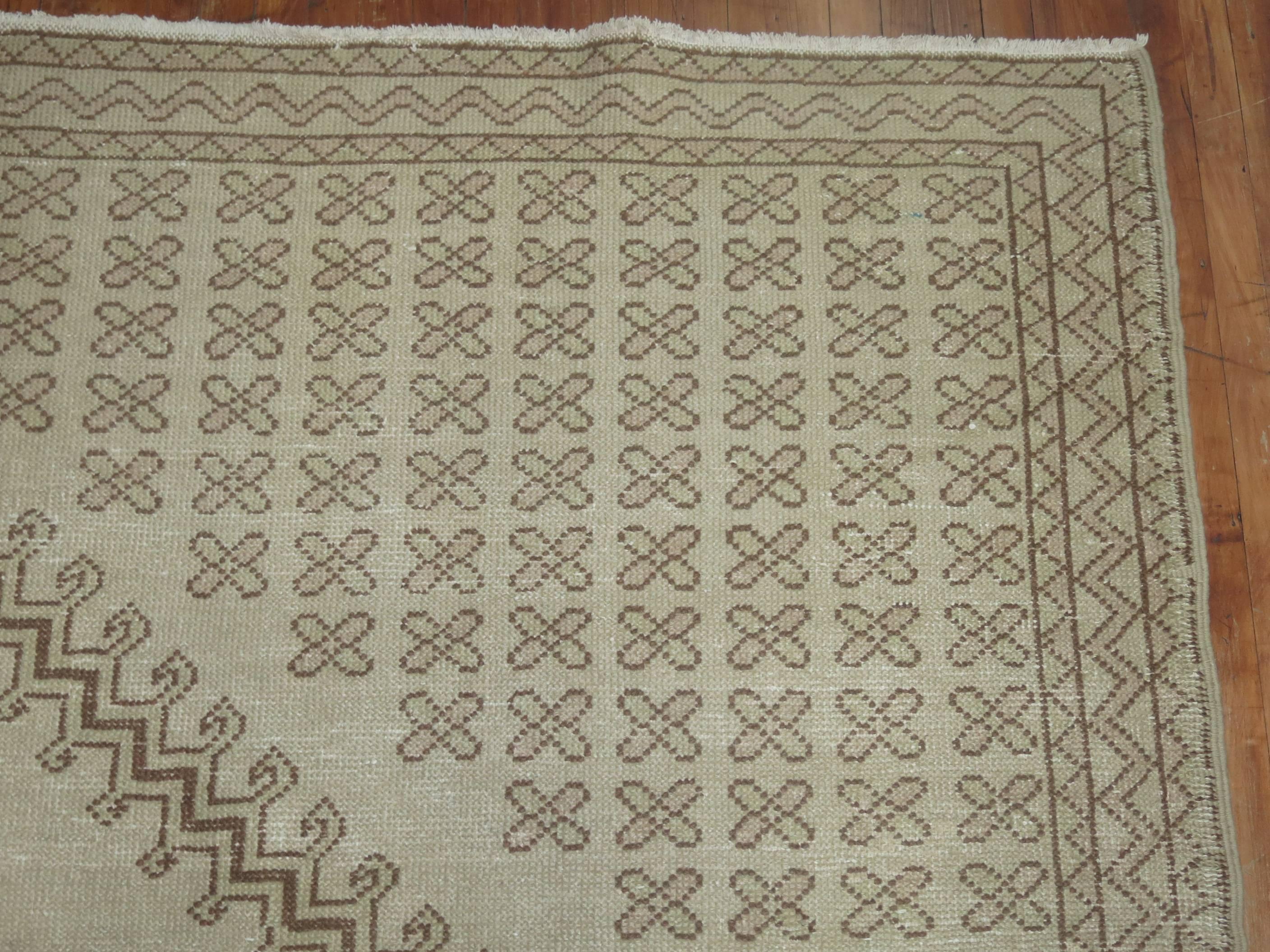 Moroccan Large Khaki Brown Blush 20th Century Wool Rug 1
