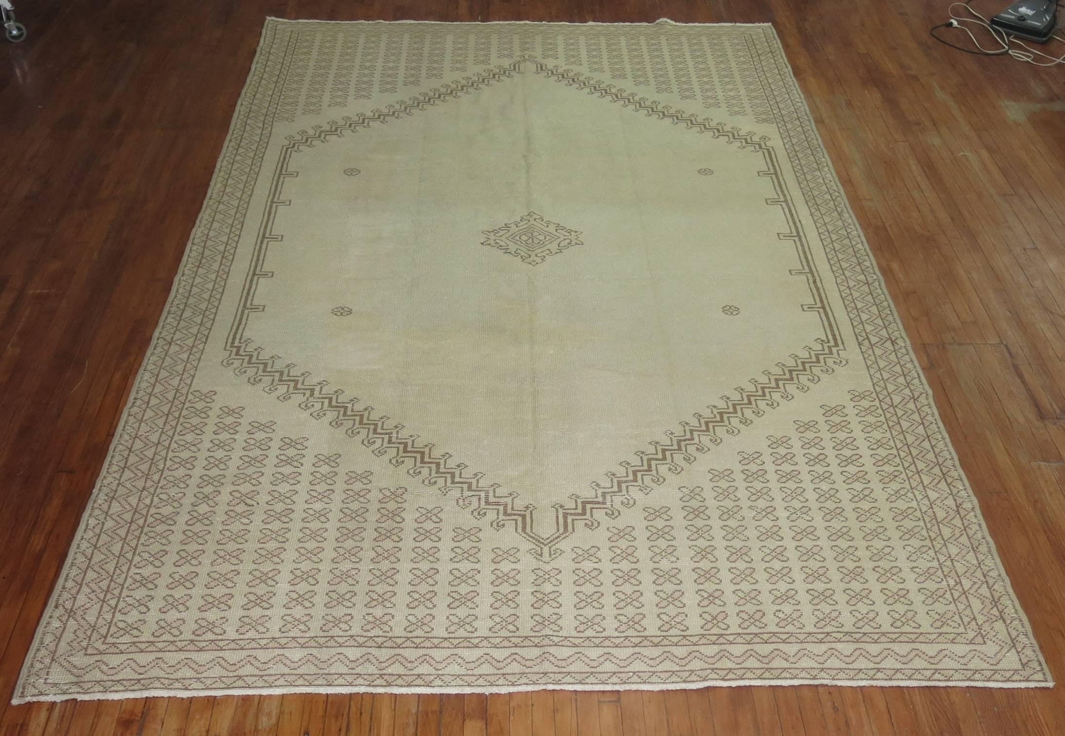 Moroccan Large Khaki Brown Blush 20th Century Wool Rug 5