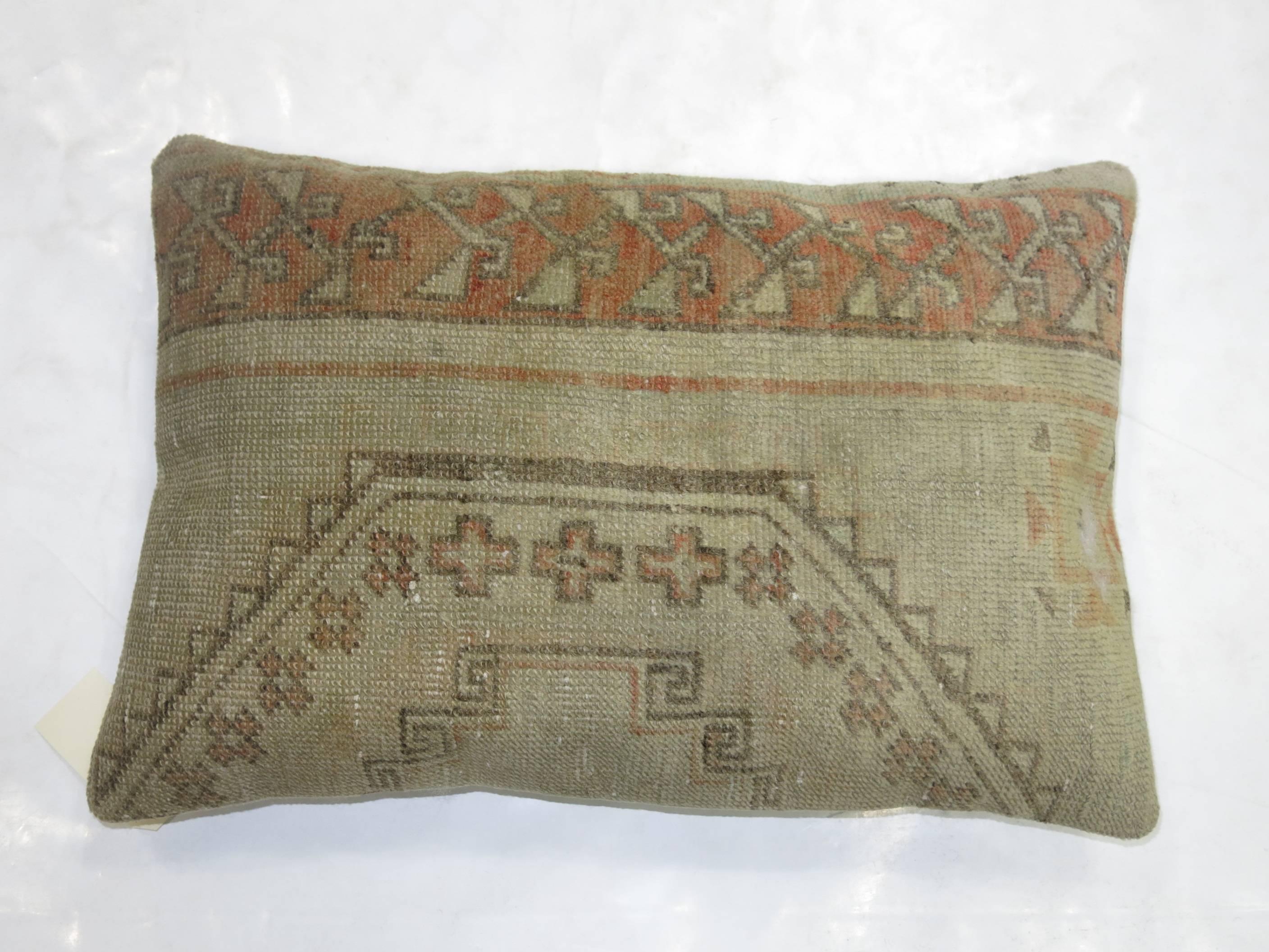 Mid-Century Modern Vintage Lumbar Turkish Oushak Rug Pillow