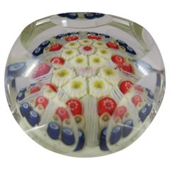 SIGNED 1977 Strathearn Millefiori Spoke Faceted Yellow Glass Paperweight