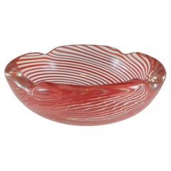 MARKED Venini Murano Orange Glass Spiral Filigree Bowl