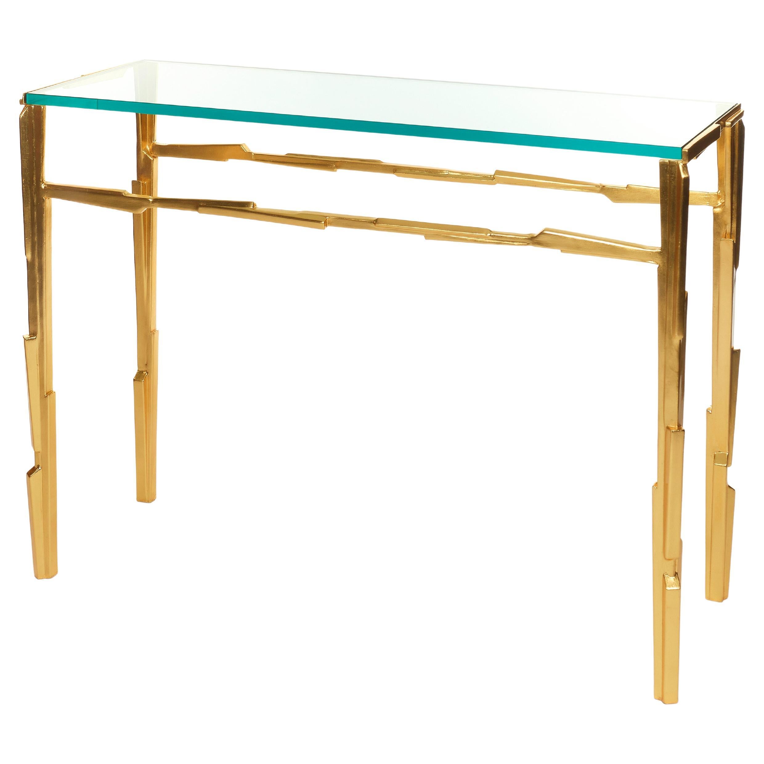 "Linea" Contemporary Console Table, gilded with 23K Yellow Gold, Benediko For Sale