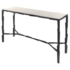 Linea No.2 Customizable Console Table in Bronze Plaster with Biancone Marble Top