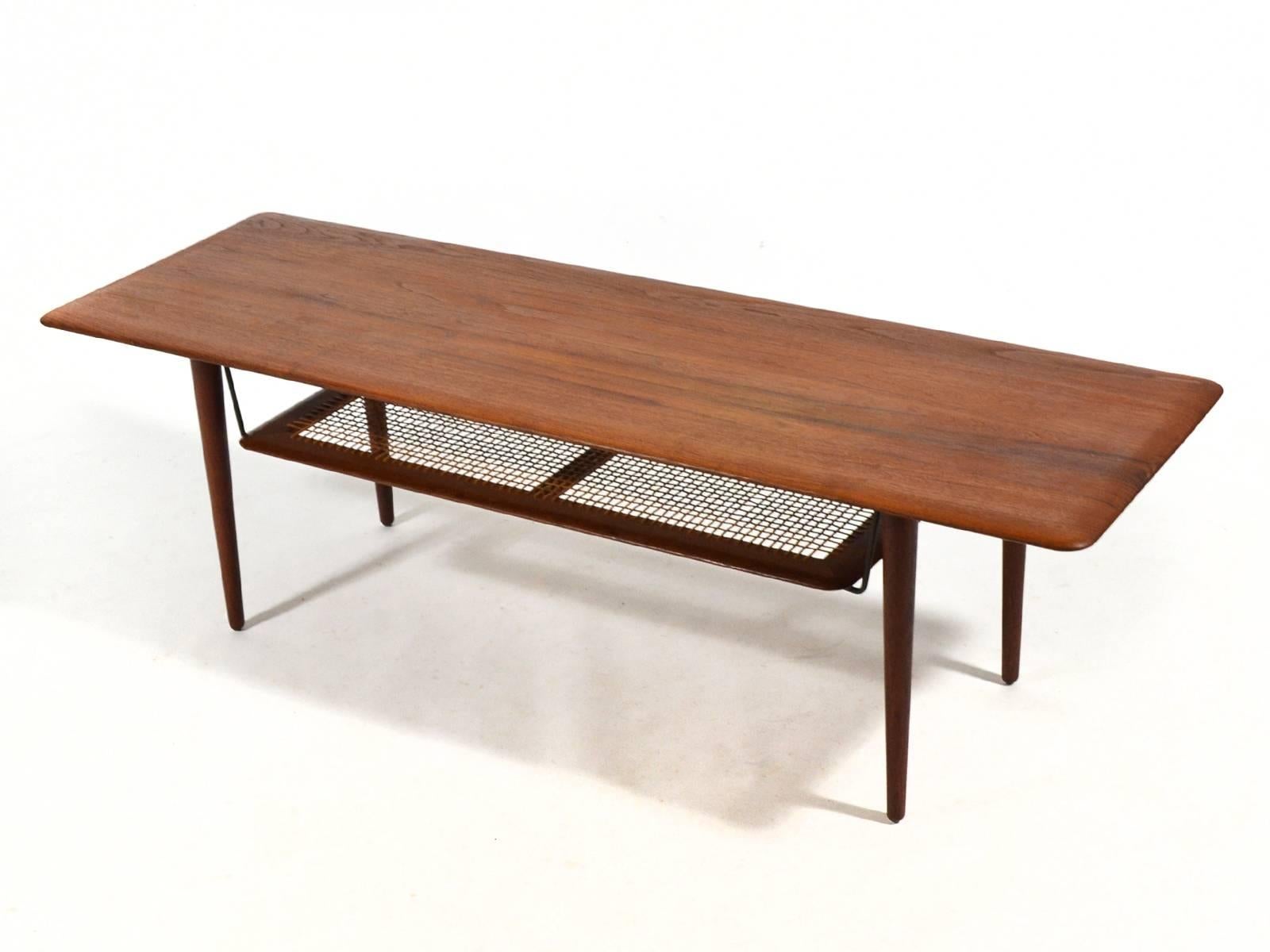 Scandinavian Modern Peter Hvidt & Orla Mølgaard Nielsen Coffee Table with Cane Shelf