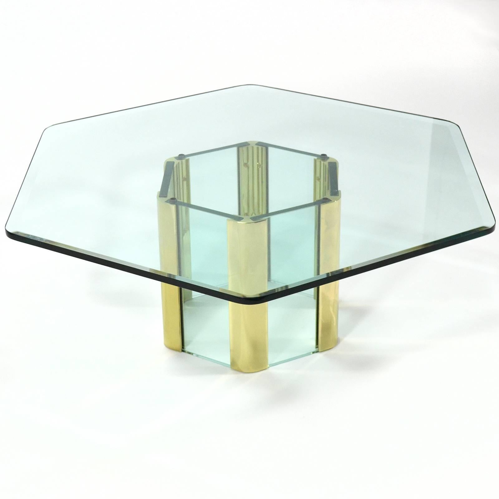 Brass Pace Coffee Table with Hexagonal Designed by Leon Rosen