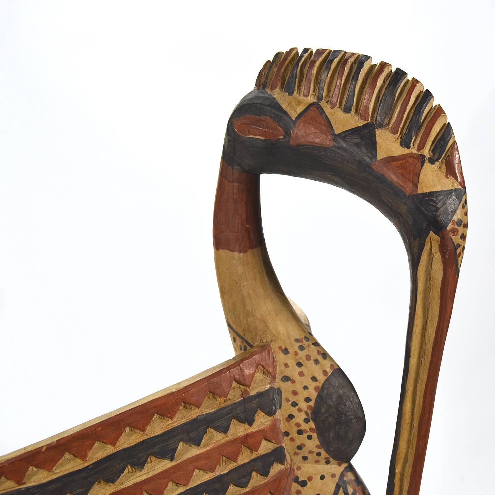 Wood African Carved Hornbill Statue from the Ivory Coast