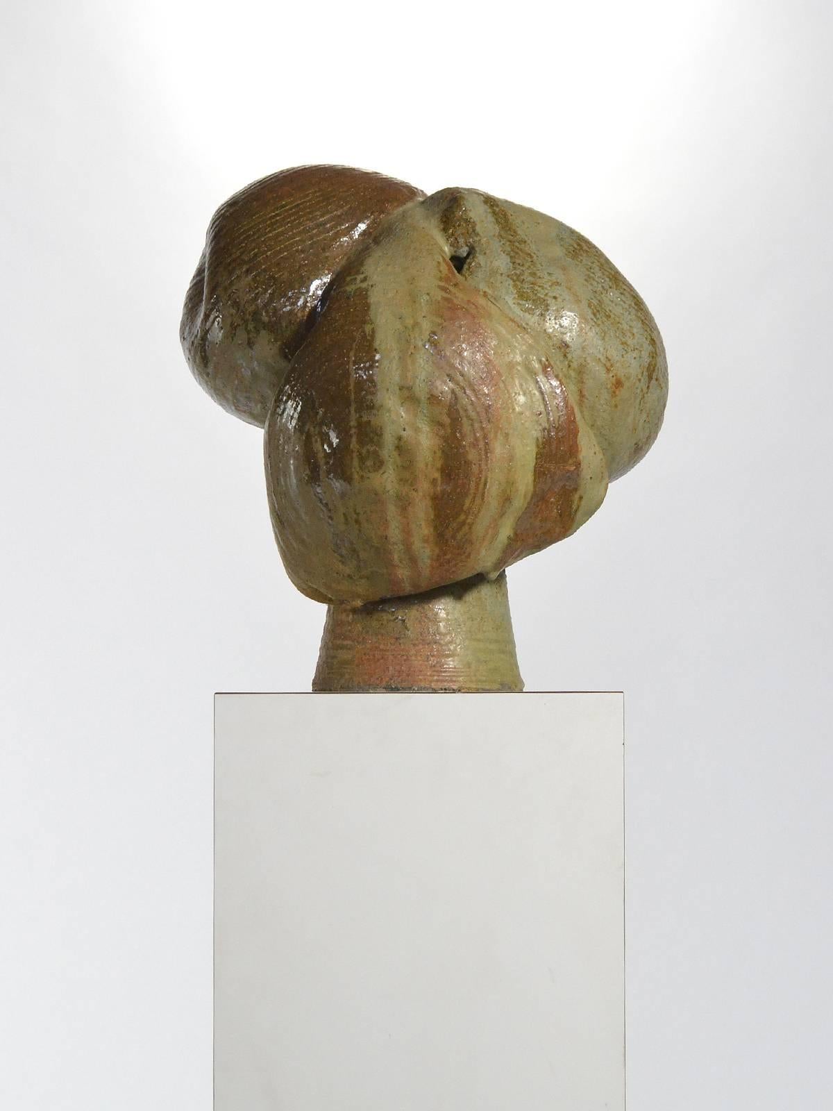 Glazed Abstract Stoneware Sculpture For Sale