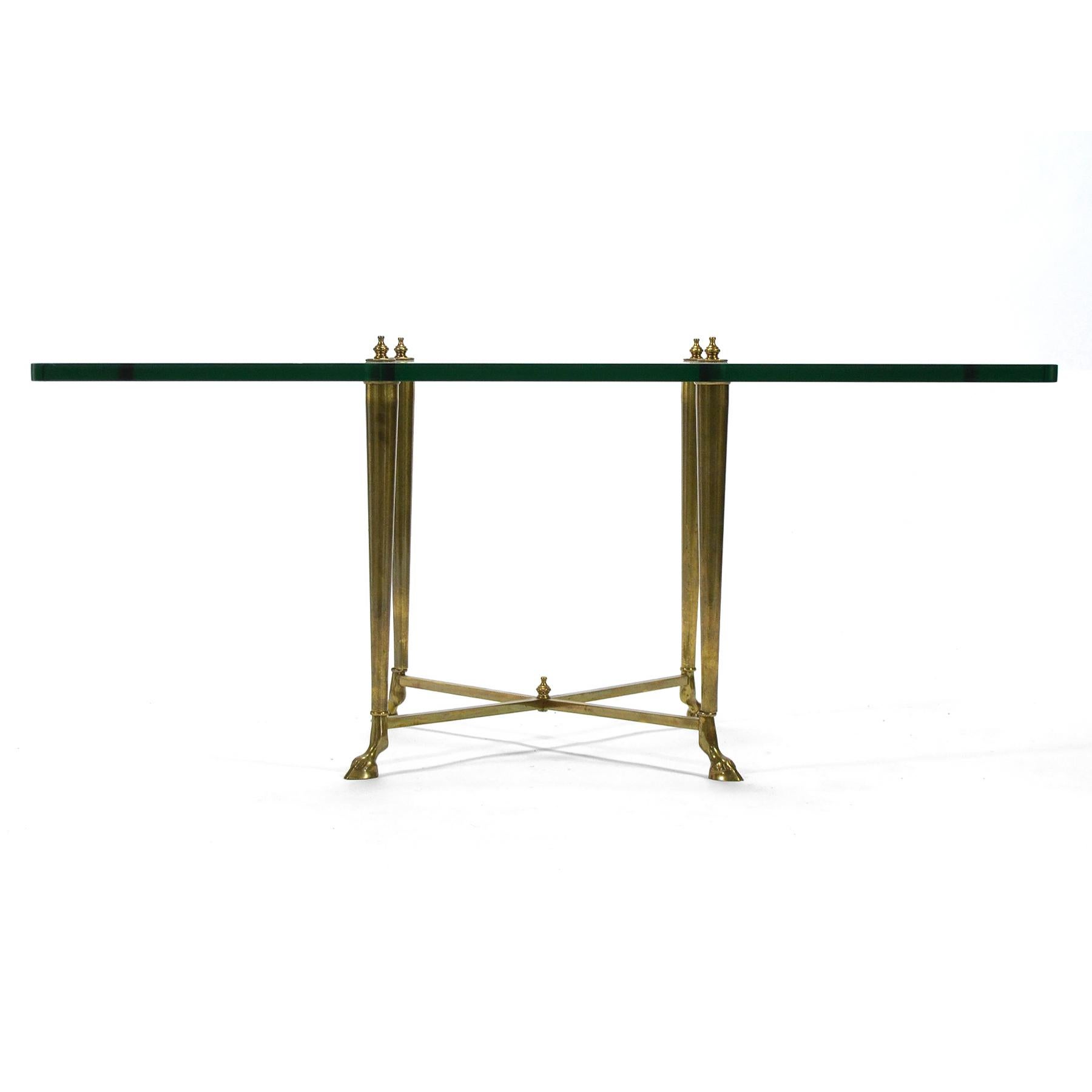 Italian Glass Top Coffee Table with Brass Hoof Base 1