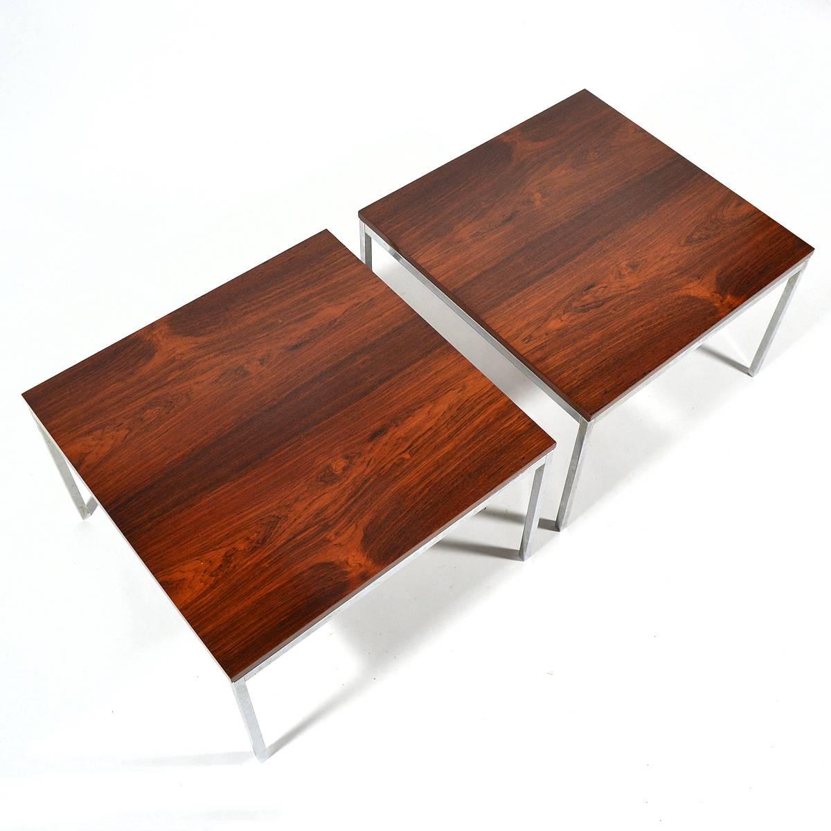 Mid-Century Modern Florence Knoll Side Tables with Matched Rosewood Tops