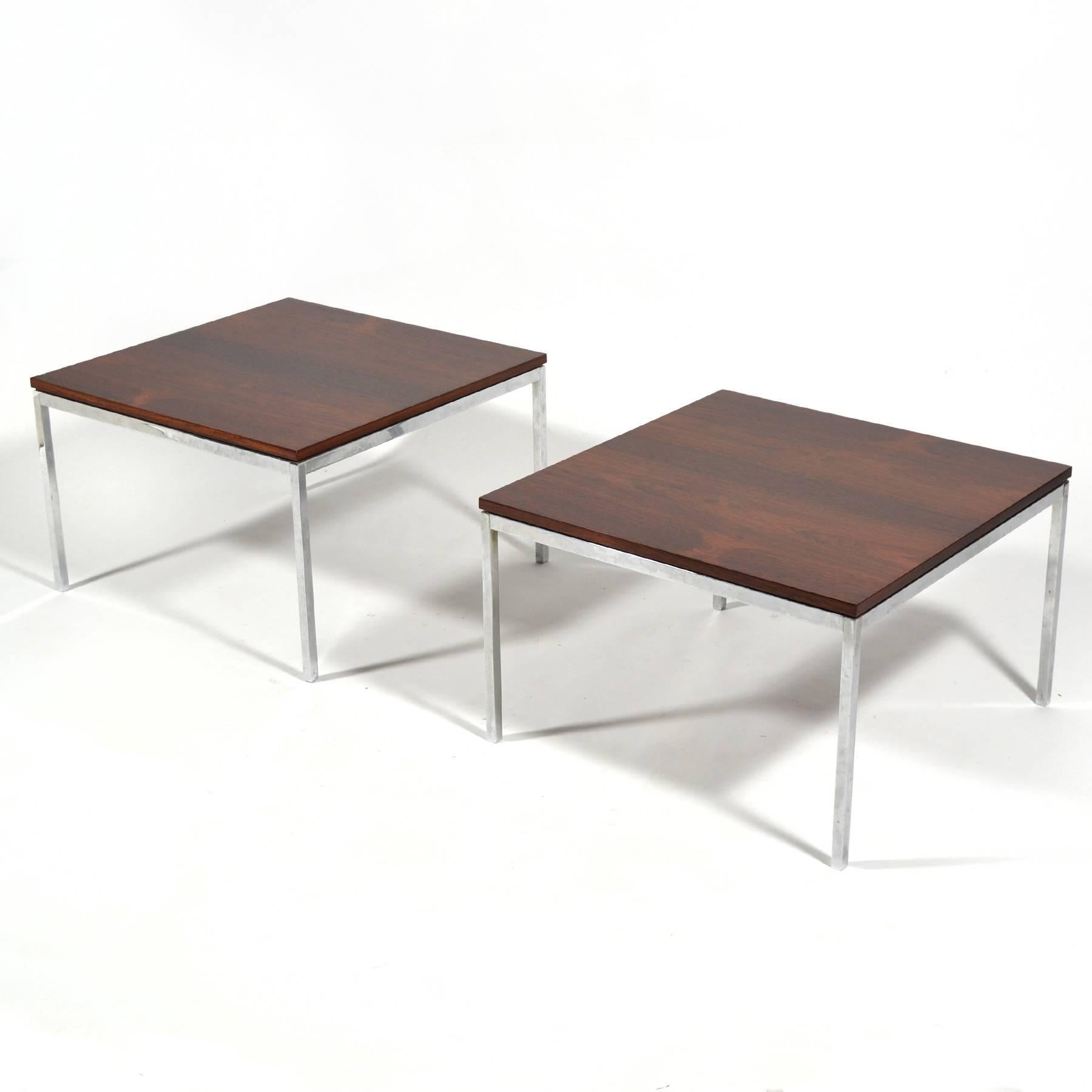 American Florence Knoll Side Tables with Matched Rosewood Tops