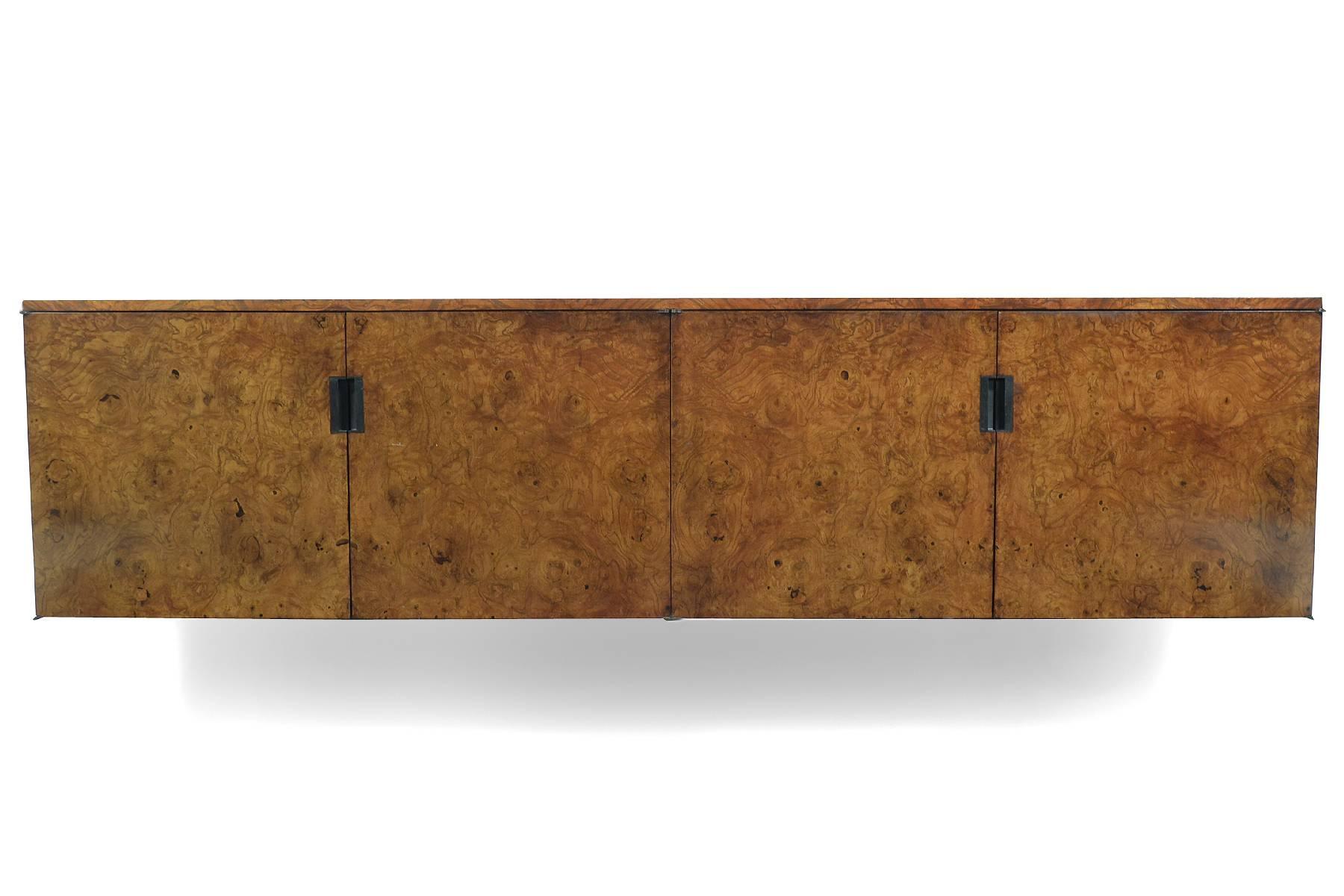 Roger Sprunger Burled Wood Wall-Mounted Credenza by Dunbar In Good Condition In Highland, IN