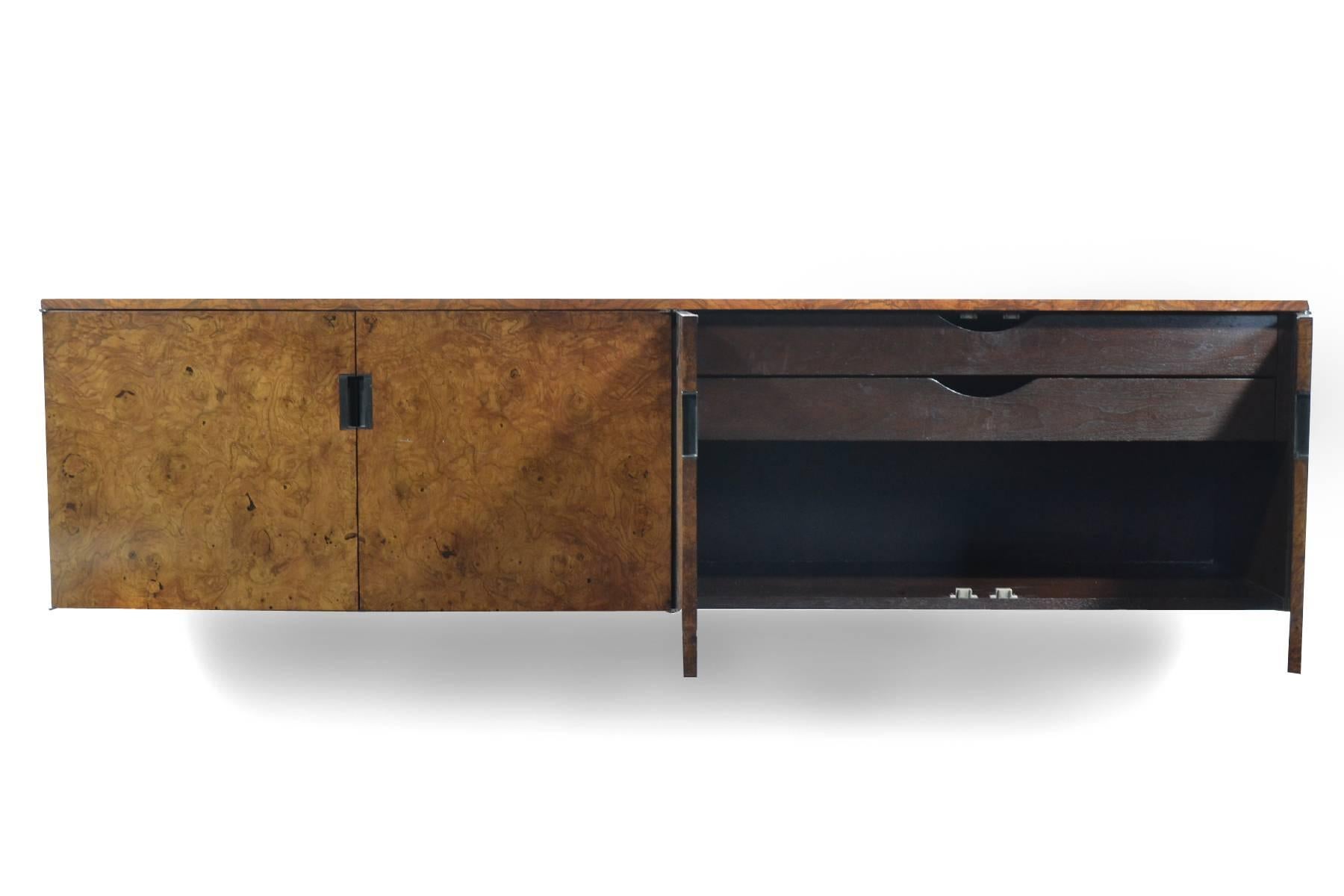Late 20th Century Roger Sprunger Burled Wood Wall-Mounted Credenza by Dunbar