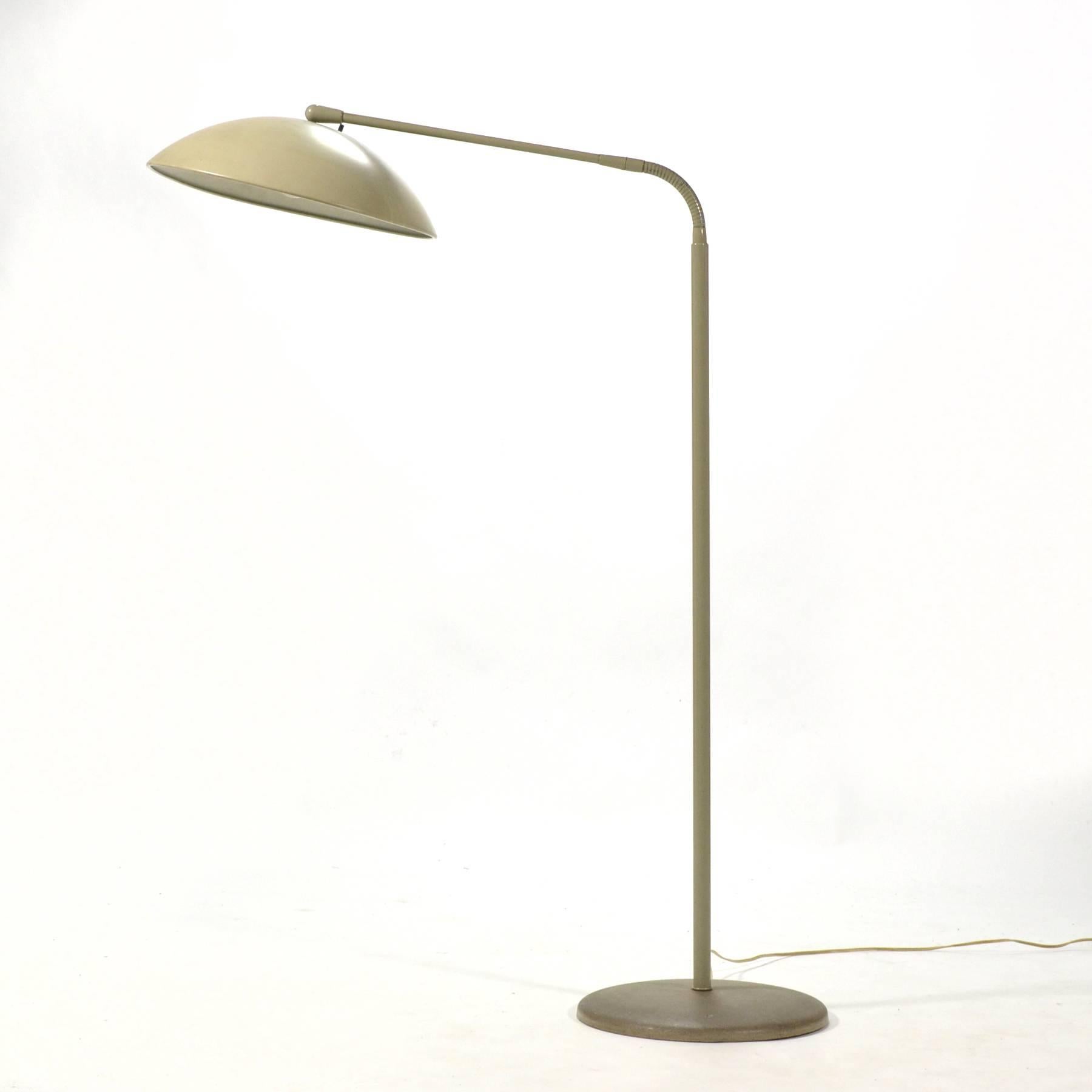 A post-war Classic, the Versen floor lamp is a study in simple, functional lighting. The adjustable neck and head allow it to be an ideal reading lamp, but it can also function as an uplight for soft, ambient light. This design was specified for
