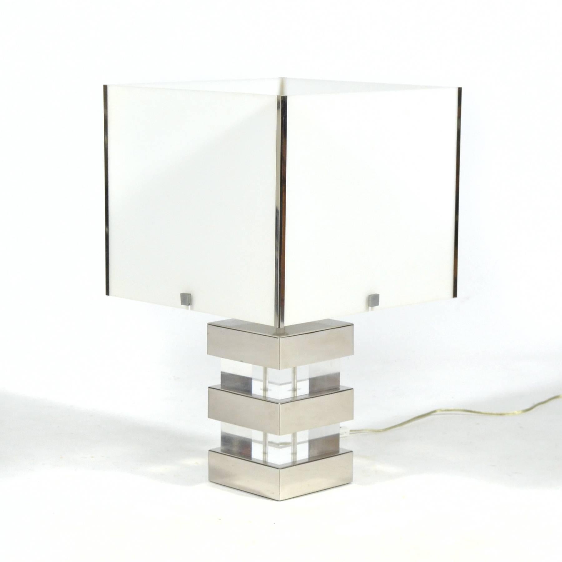 Steel Lucite and Chrome 1970s Table Lamp For Sale