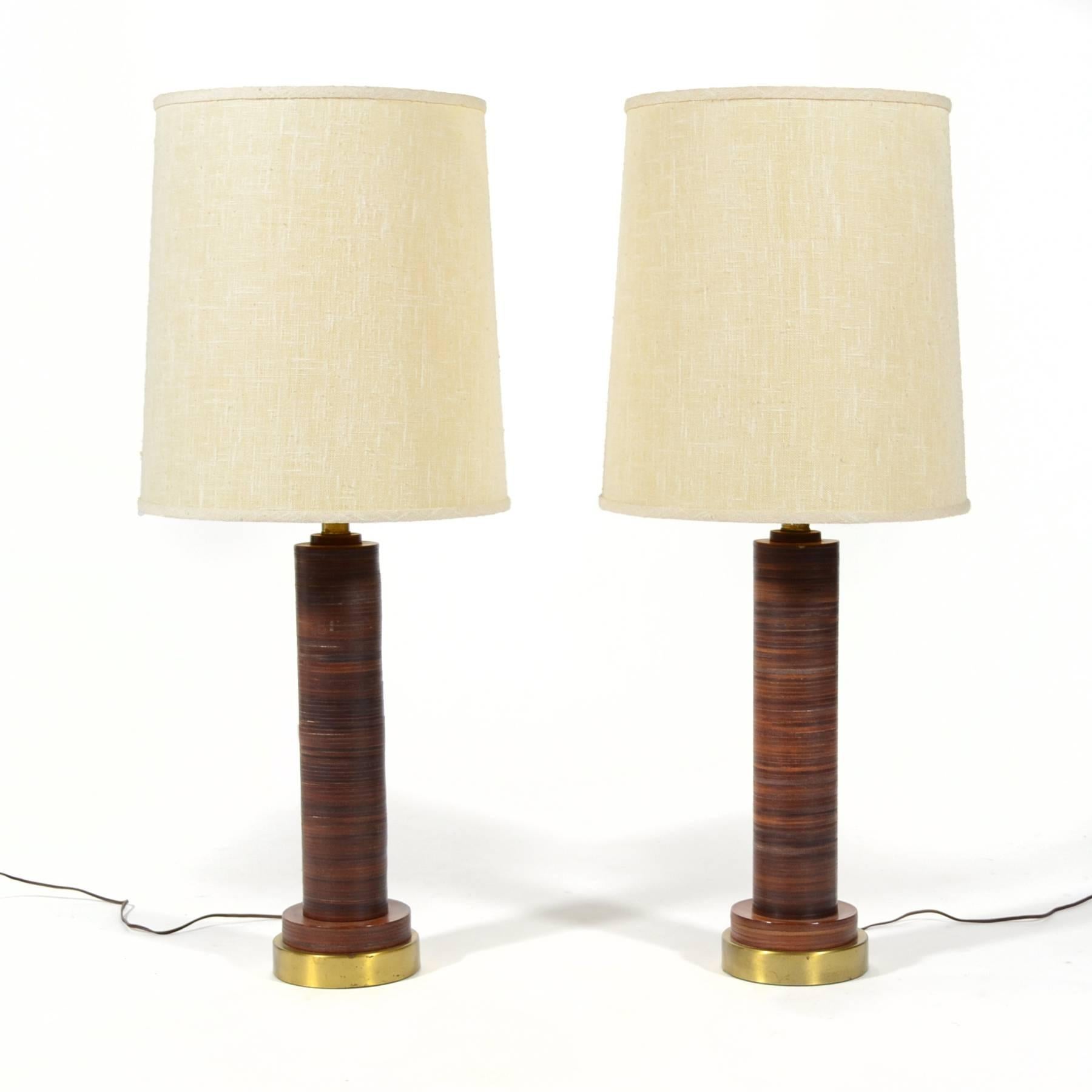 American Pair of Table Lamps with Leather Bases