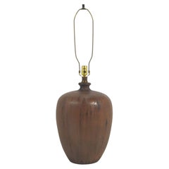 Large Ceramic Table Lamp with Matte Brown Glaze