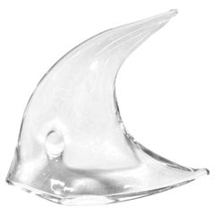 Large French Daum Crystal Angelfish Sculpture