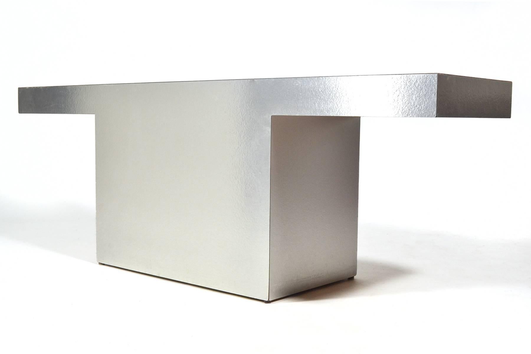 Wood Silver Minimalist Console Table For Sale