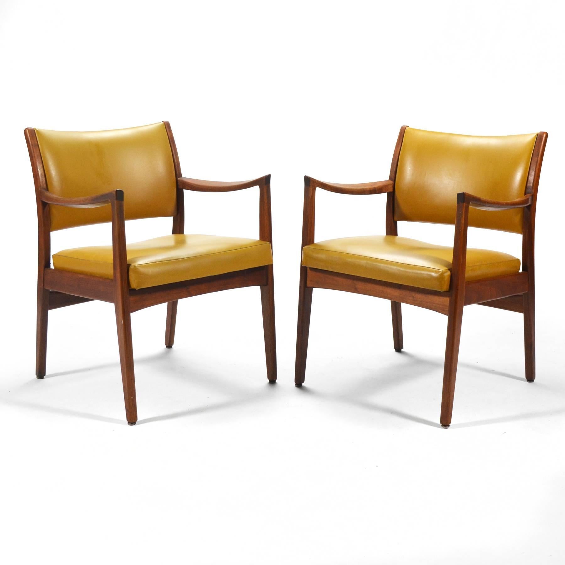 Upholstery Pair of Walnut Armchairs by Johnson Chair Co. For Sale